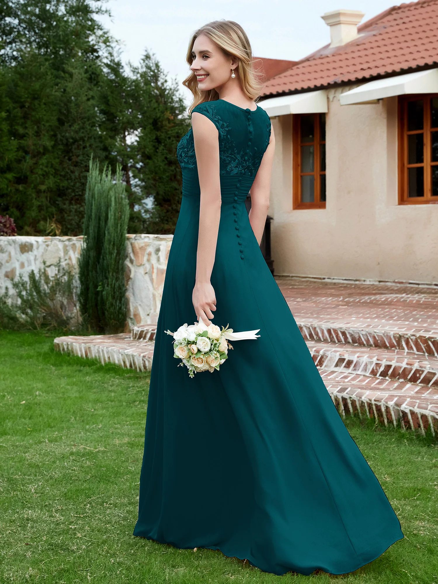 Chiffon And Lace Floor-length A-line Dress Pine - Image 2