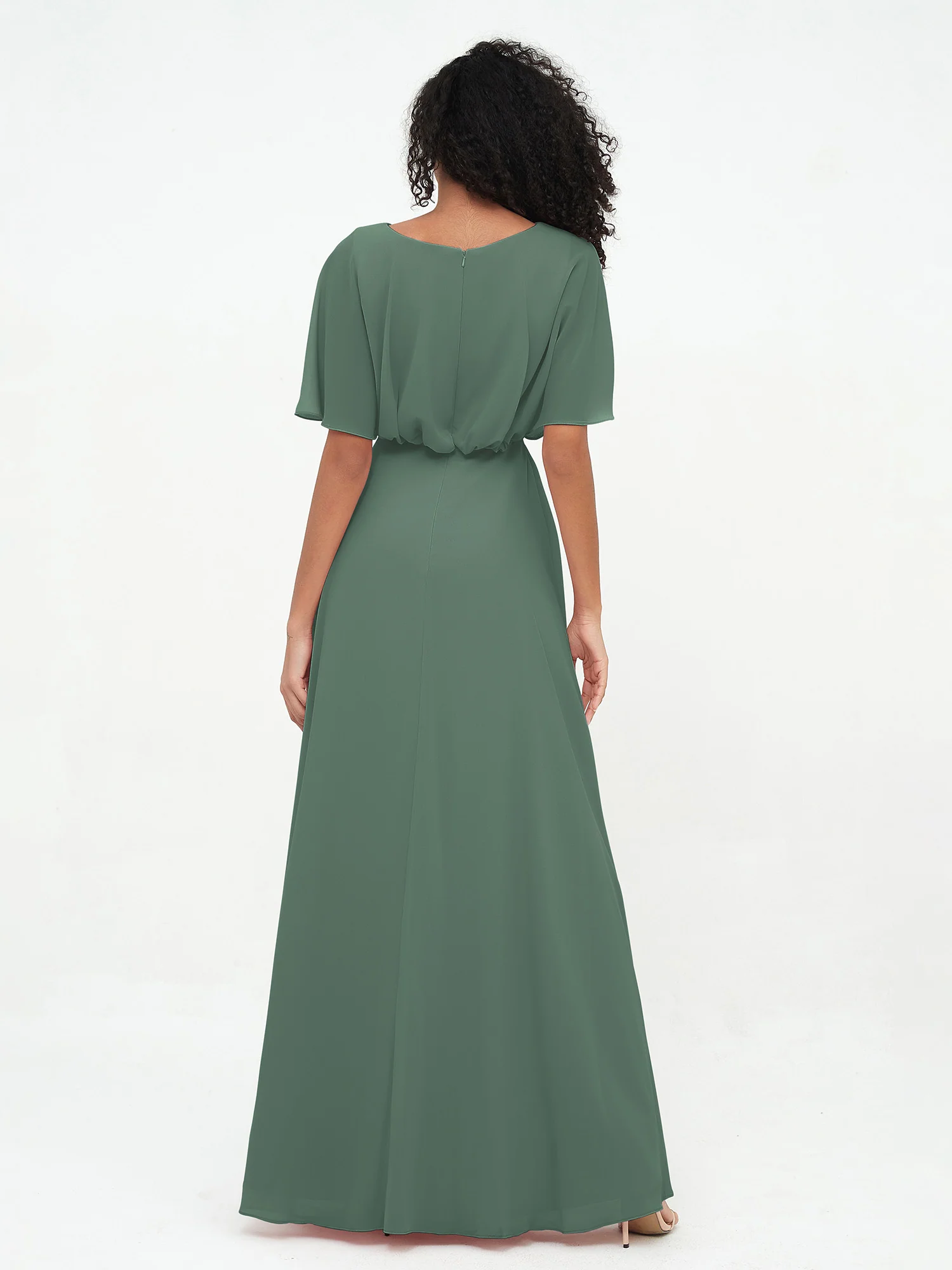 Chiffon Full Length Bridesmaid Dresses with Wrap Eucalyptus - Image 2