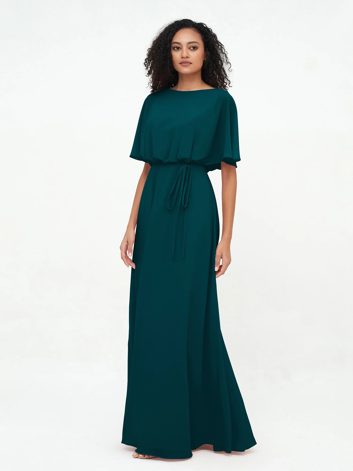Chiffon Full Length Bridesmaid Dresses with Wrap Pine