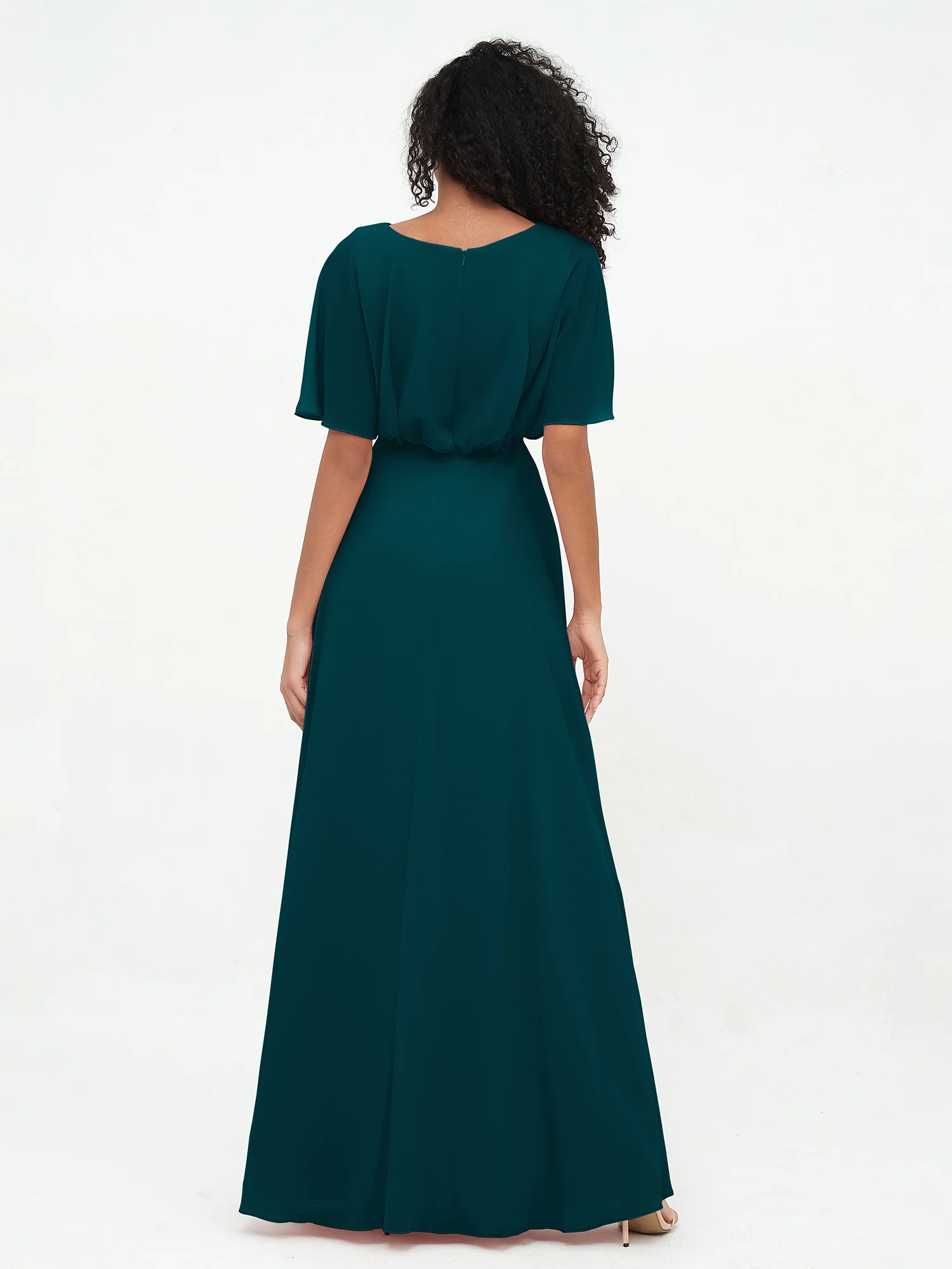 Chiffon Full Length Bridesmaid Dresses with Wrap Pine - Image 2