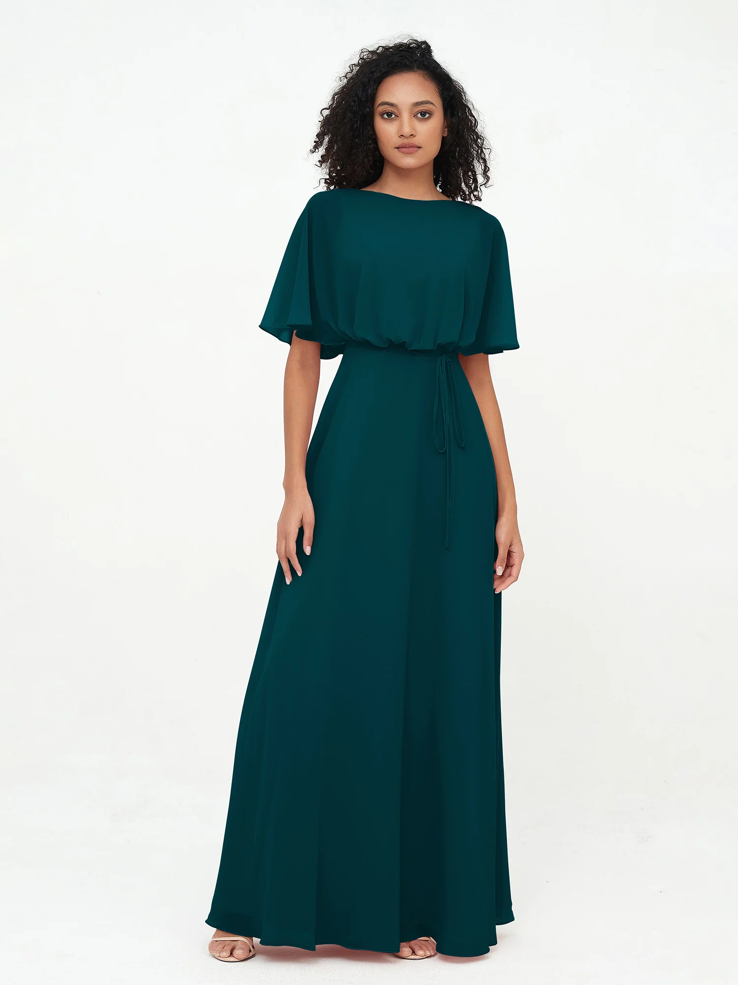 Chiffon Full Length Bridesmaid Dresses with Wrap Pine - Image 4