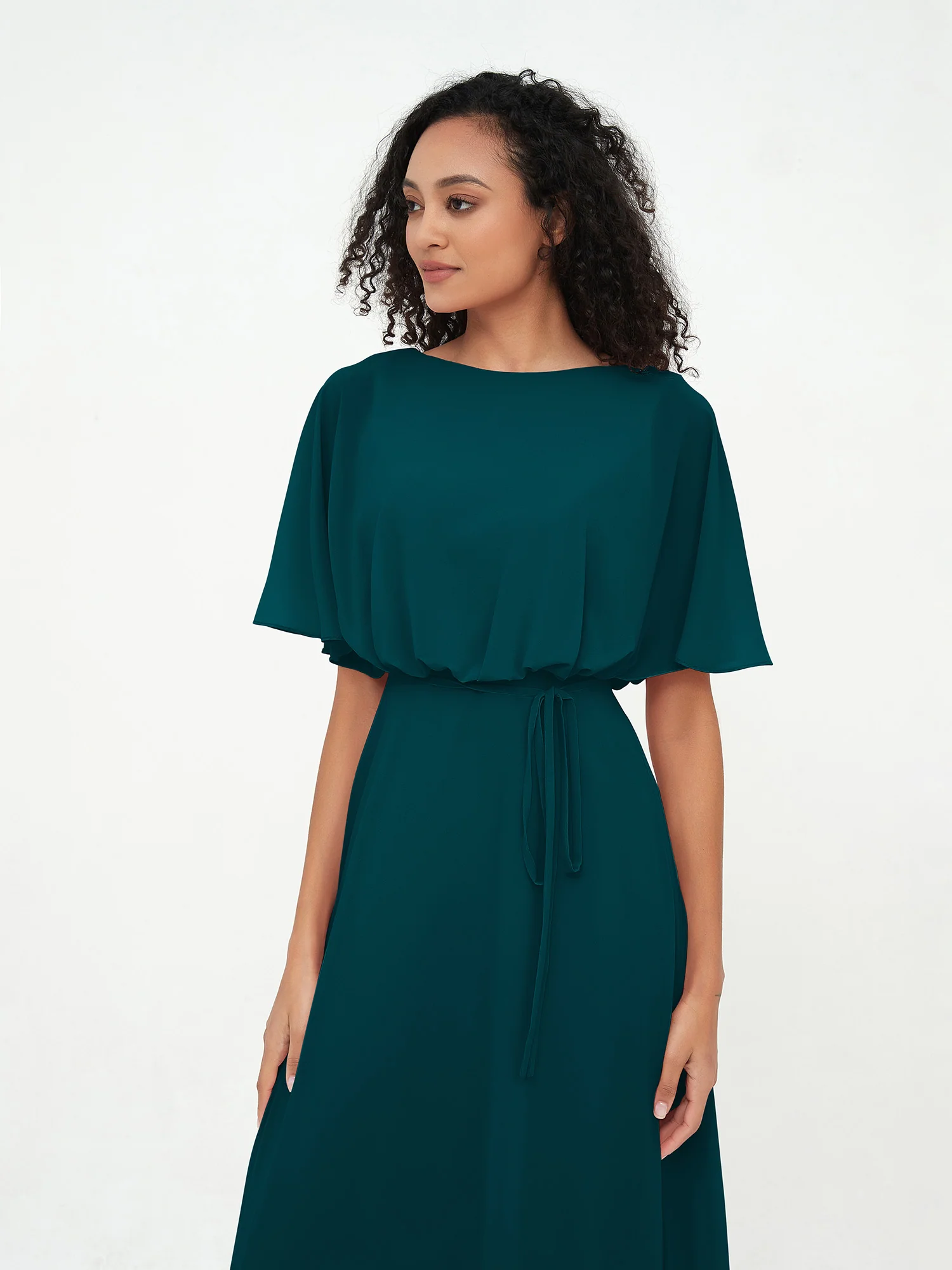 Chiffon Full Length Bridesmaid Dresses with Wrap Pine - Image 5