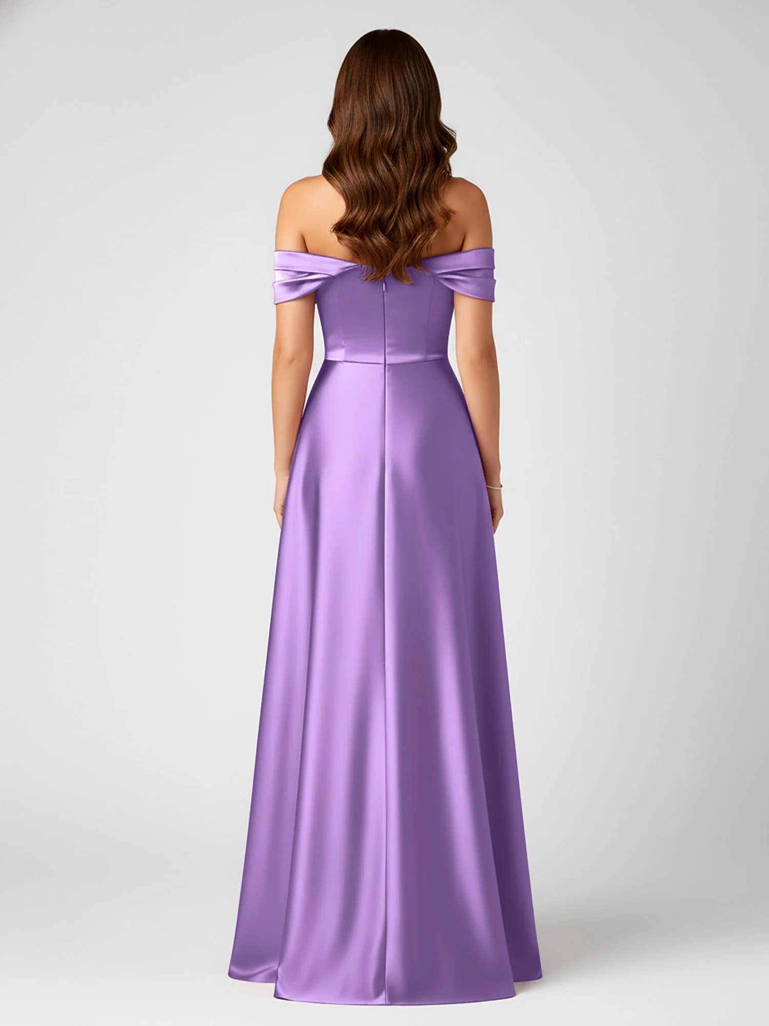 Off-Shoulder Folded Sleeve A-Line Satin Gown Tahiti - Image 2