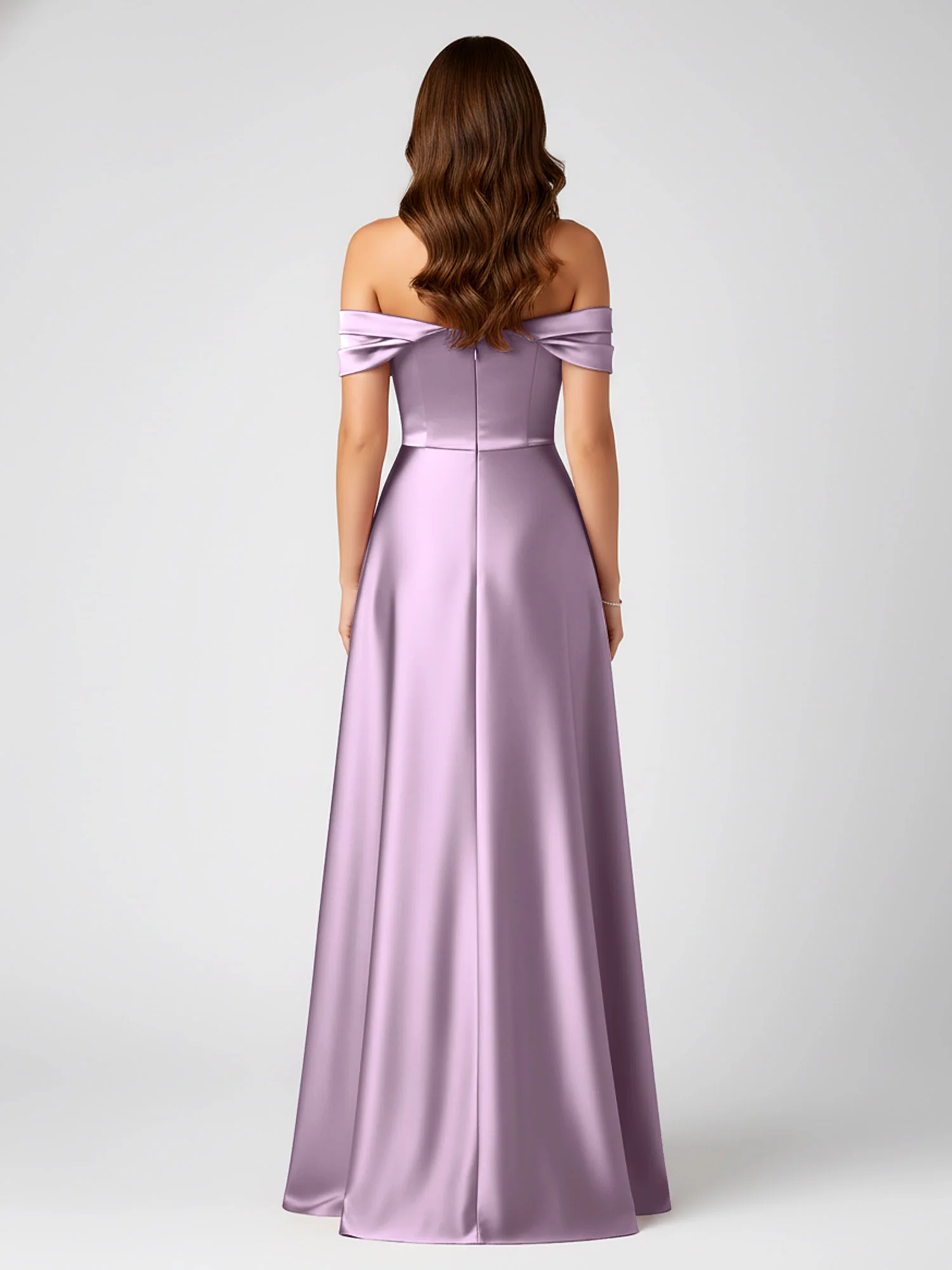 Off-Shoulder Folded Sleeve A-Line Satin Gown Wisteria - Image 2