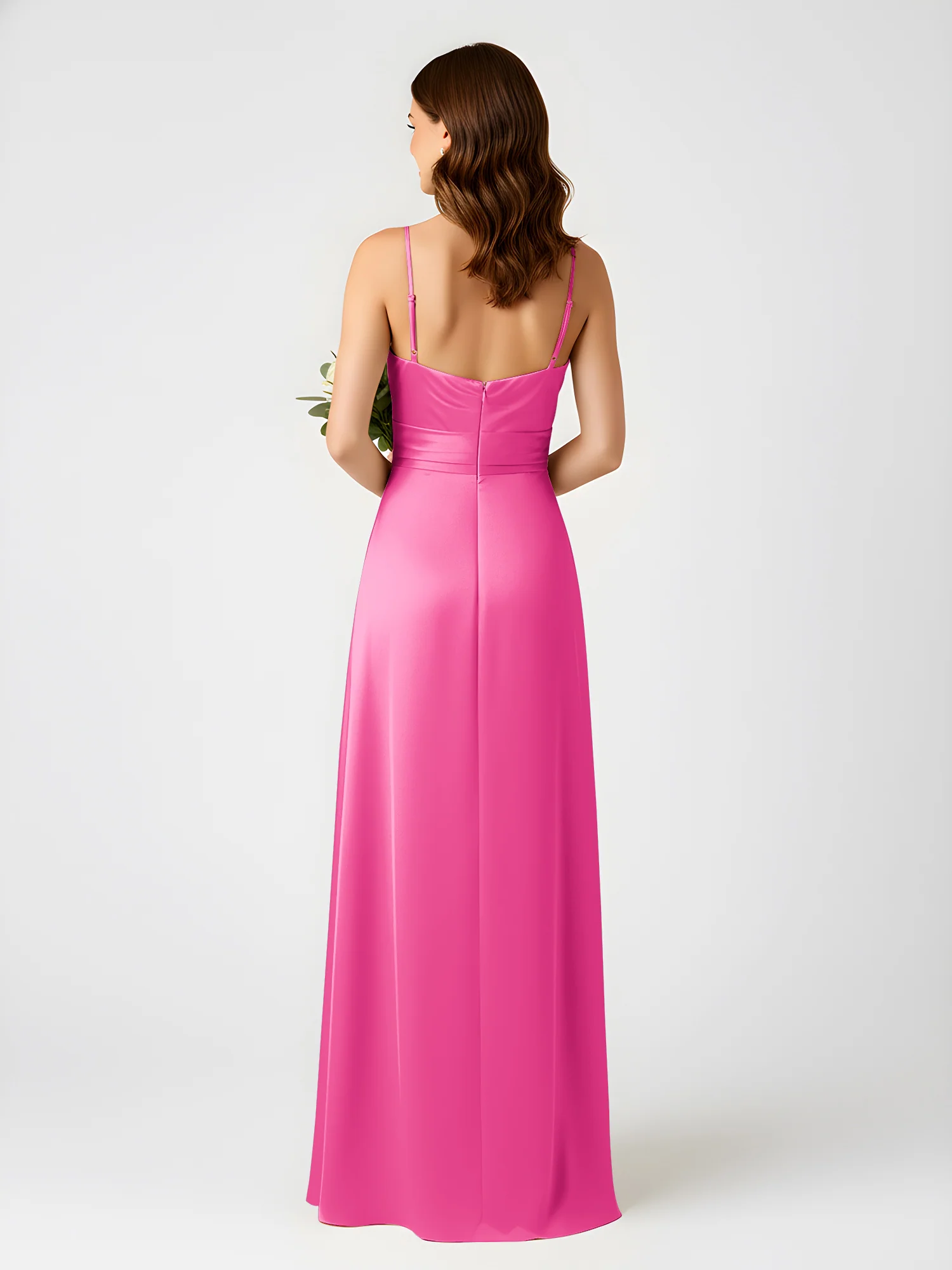 Cowl Neck Spaghetti Strap Acetate Satin Gown with Slit Azalea - Image 2