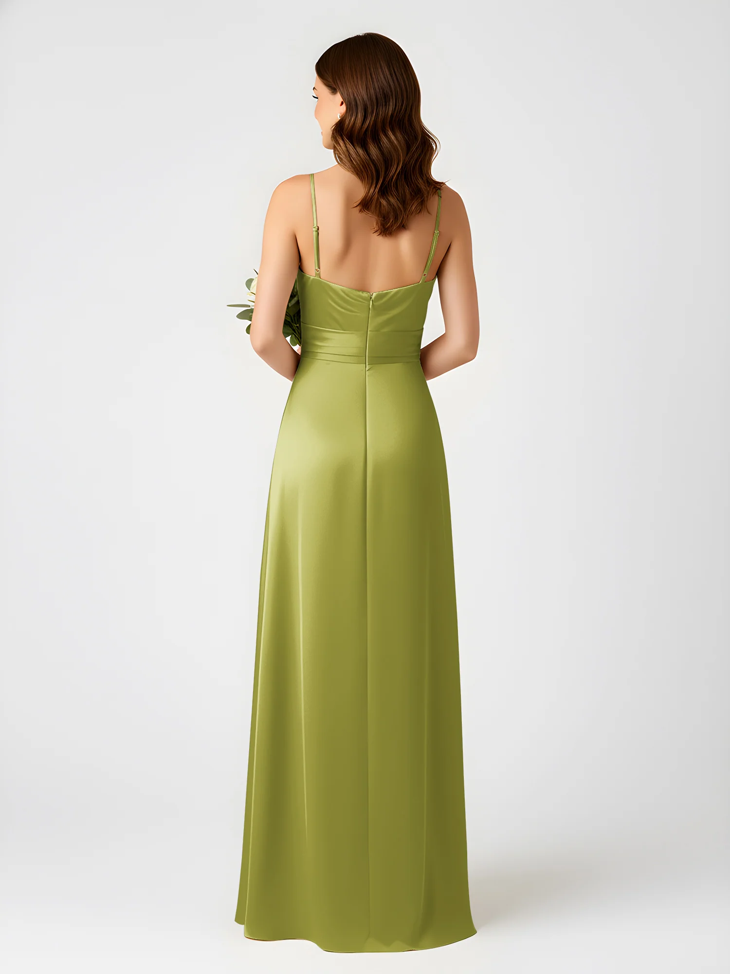 Cowl Neck Spaghetti Strap Acetate Satin Gown with Slit Clover - Image 2