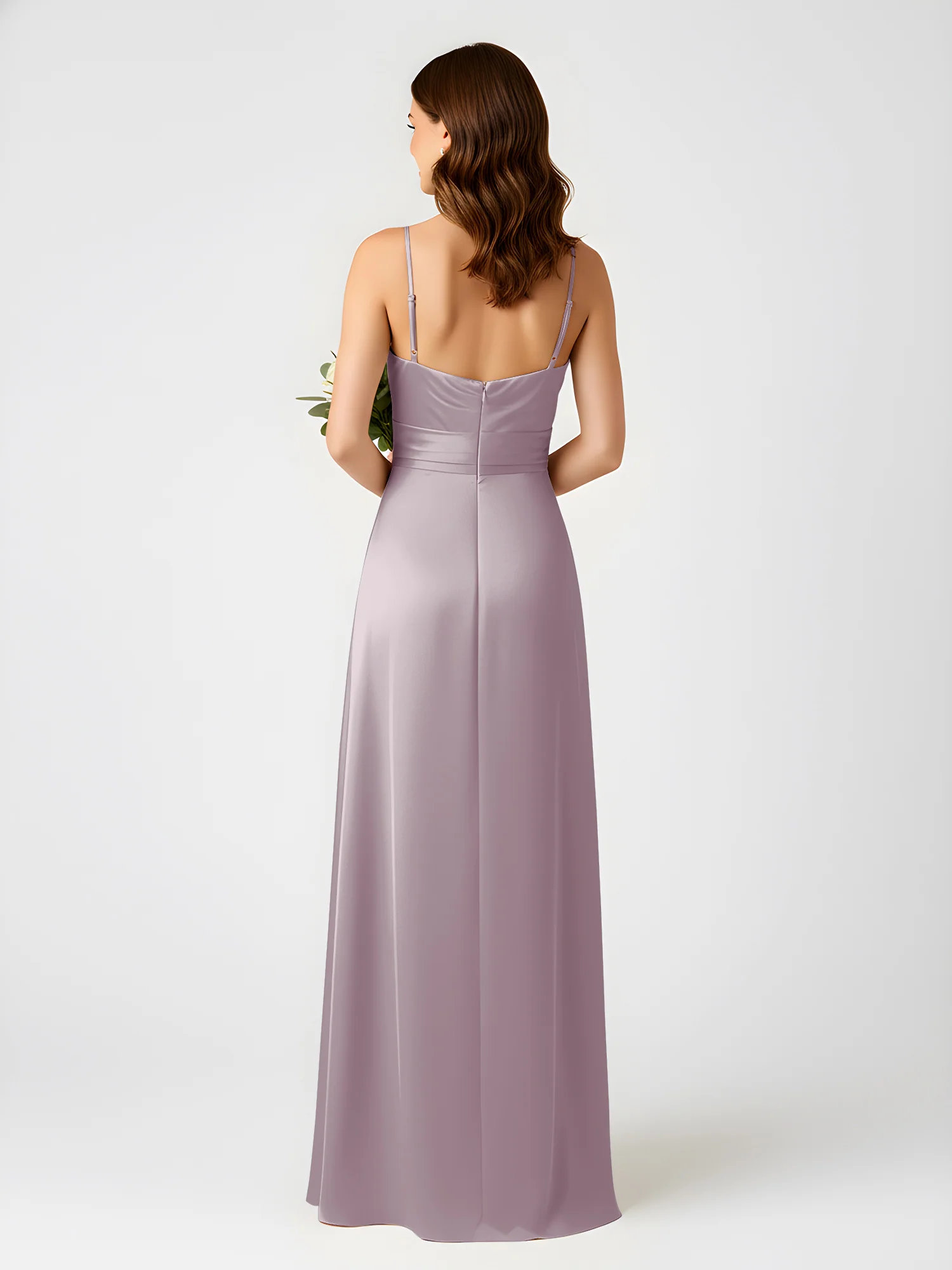 Cowl Neck Spaghetti Strap Acetate Satin Gown with Slit Dusk - Image 2