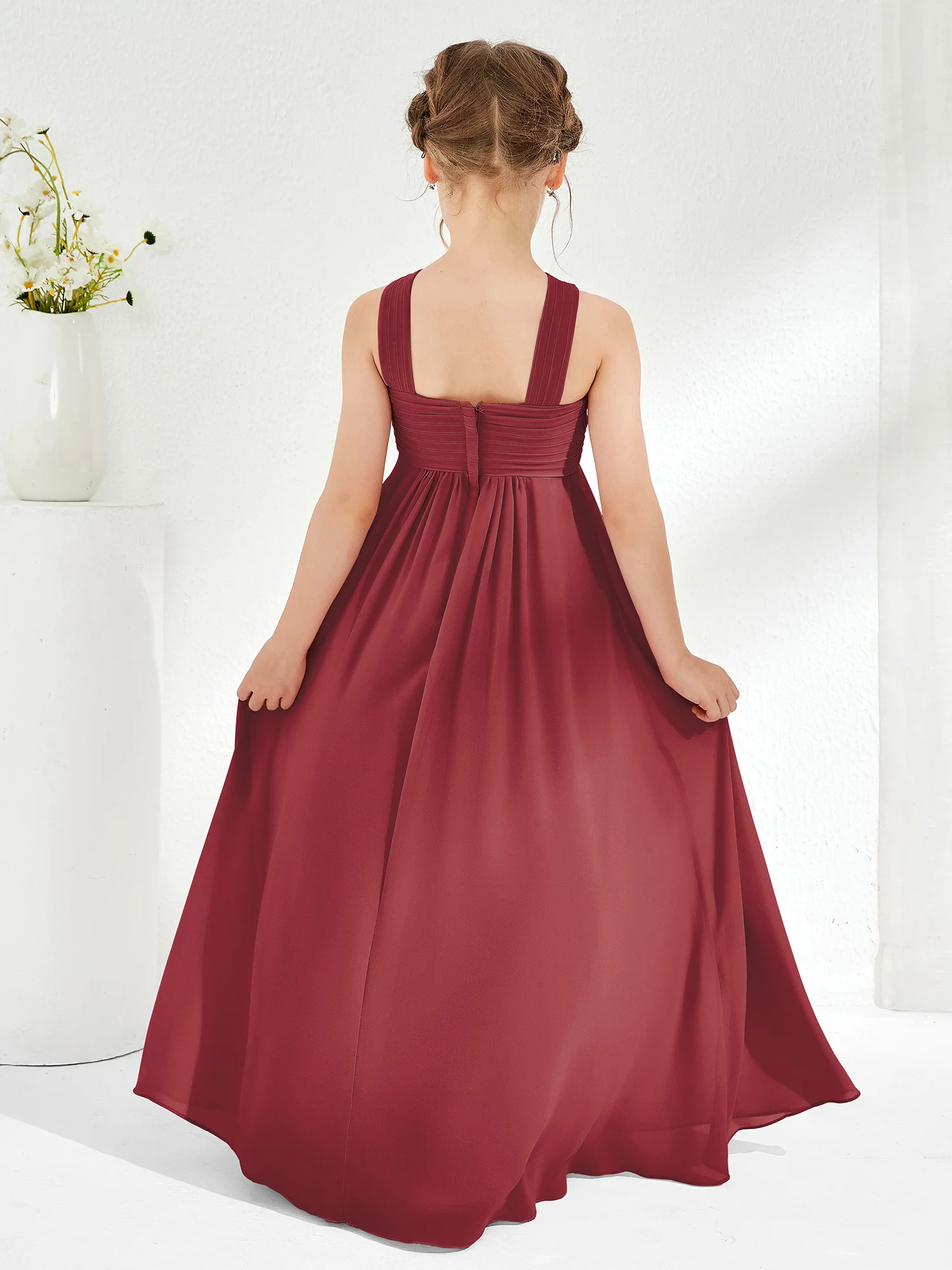 Cross Shoulder Strap Junior Bridesmaid Dresses with Empire Waist Cinnamon Rose - Image 2
