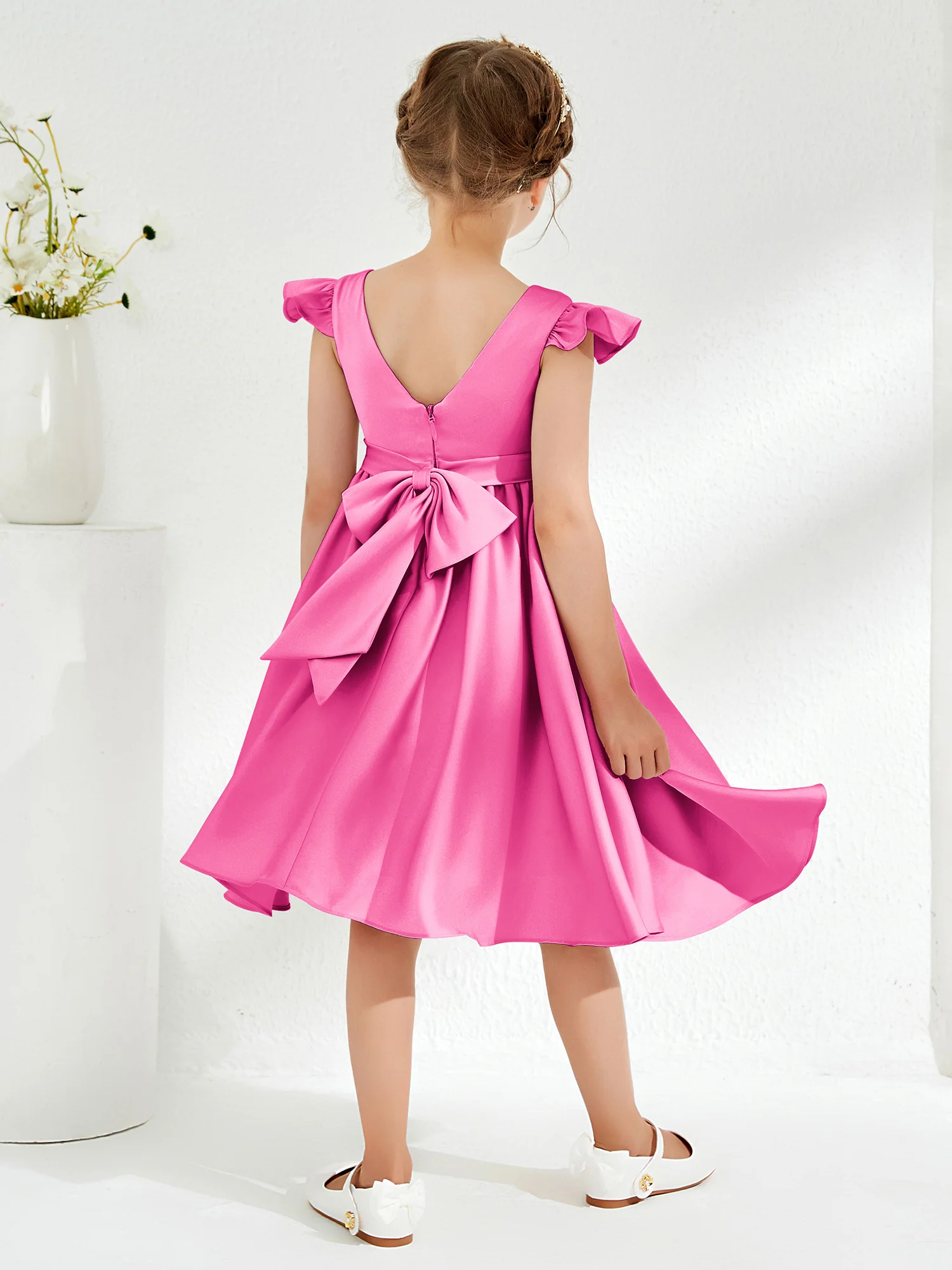 Cute Cap Sleeves Acetate Satin Flower Girl Dresses Azalea - Image 2
