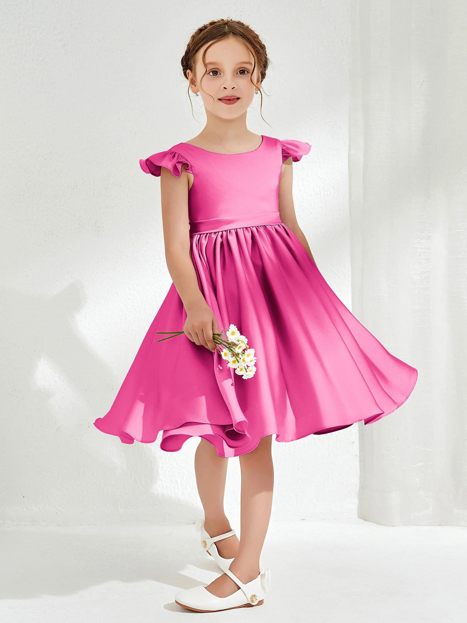 Cute Cap Sleeves Acetate Satin Flower Girl Dresses Azalea - Image 3