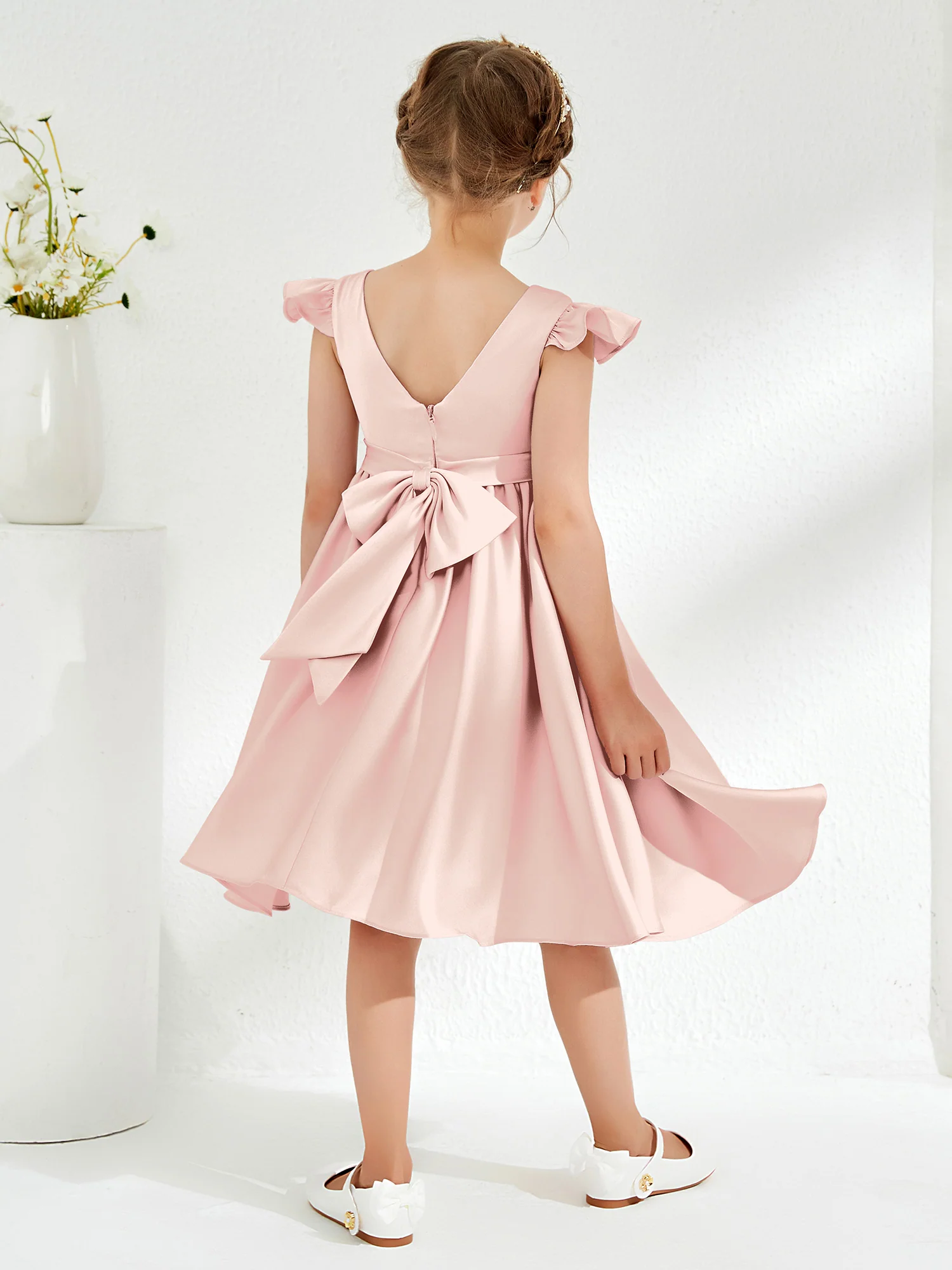 Cute Cap Sleeves Acetate Satin Flower Girl Dresses Blushing Pink - Image 2