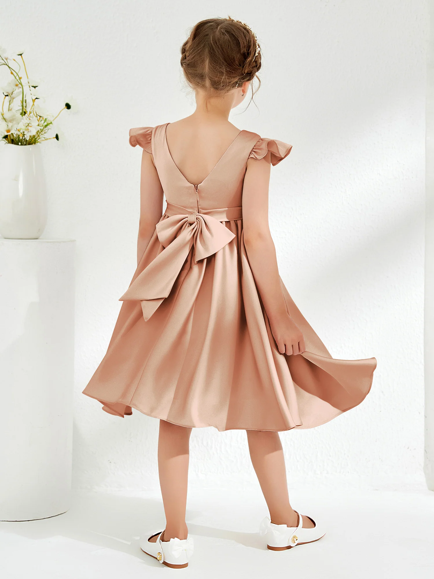 Cute Cap Sleeves Acetate Satin Flower Girl Dresses Bronzer - Image 2