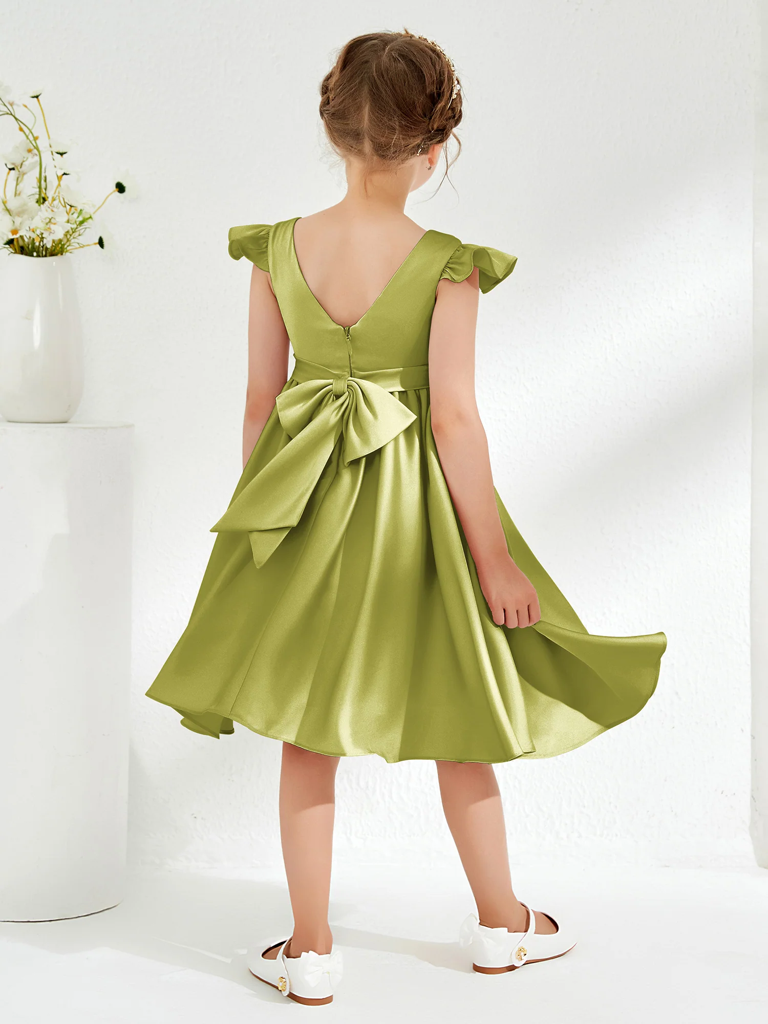 Cute Cap Sleeves Acetate Satin Flower Girl Dresses Clover - Image 2
