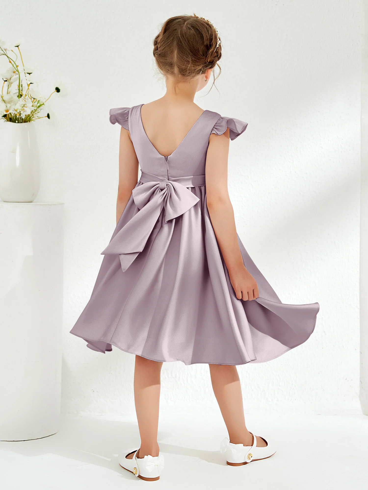 Cute Cap Sleeves Acetate Satin Flower Girl Dresses Dusk - Image 2