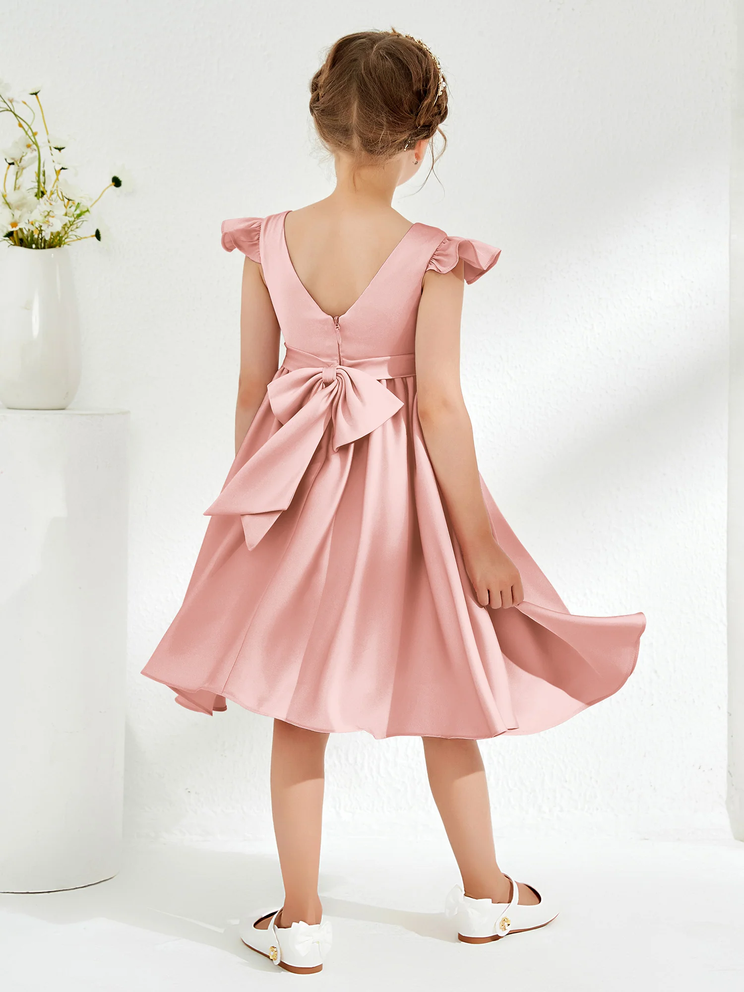 Cute Cap Sleeves Acetate Satin Flower Girl Dresses Dusty Rose - Image 2