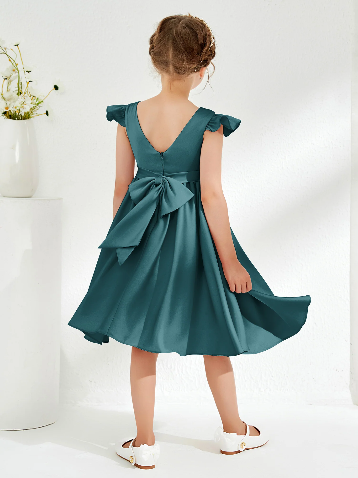 Cute Cap Sleeves Acetate Satin Flower Girl Dresses Peacock - Image 2