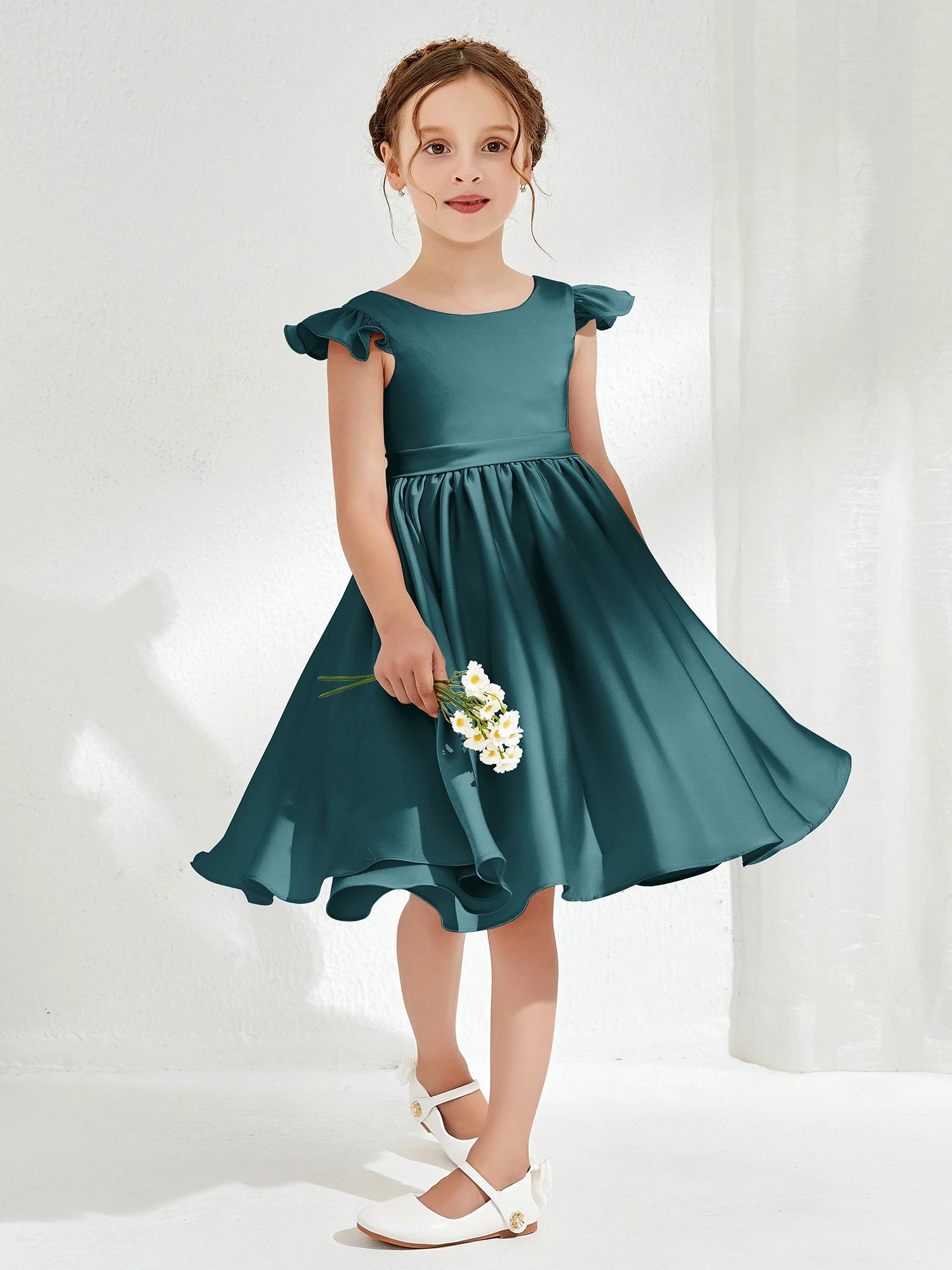 Cute Cap Sleeves Acetate Satin Flower Girl Dresses Peacock - Image 3