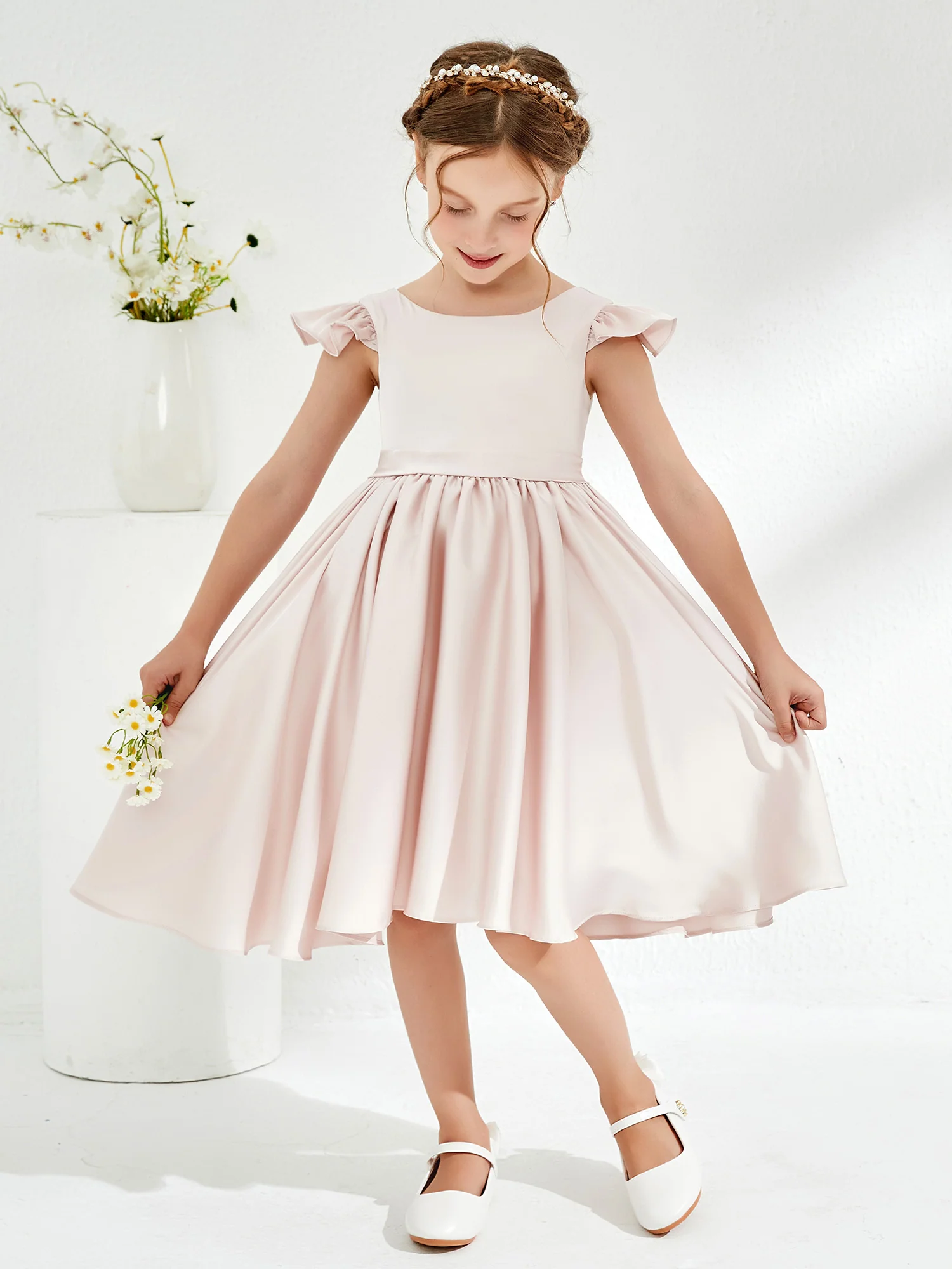 Cute Cap Sleeves Acetate Satin Flower Girl Dresses Rose Petal - Image 5