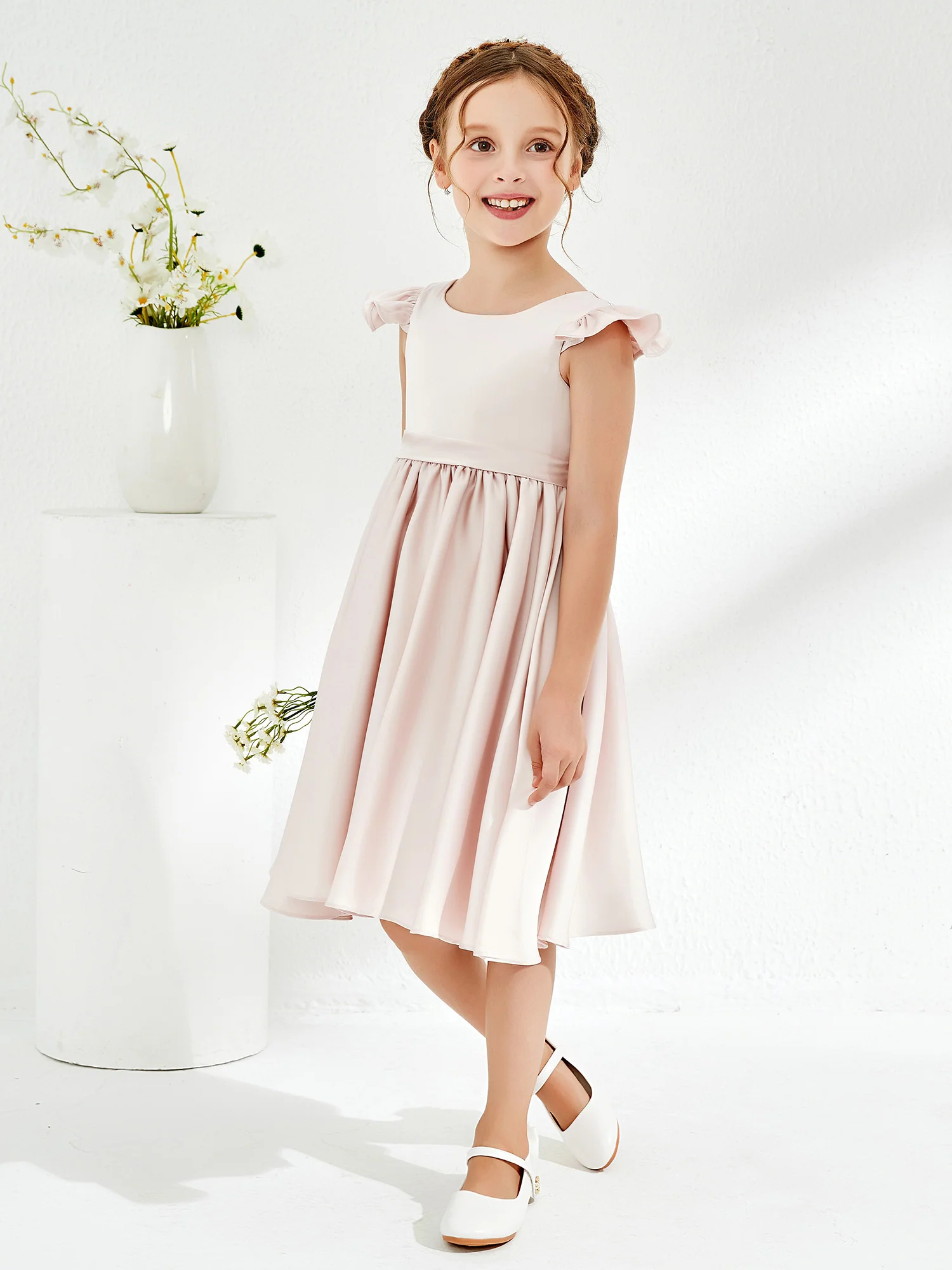 Cute Cap Sleeves Acetate Satin Flower Girl Dresses Rose Petal - Image 6