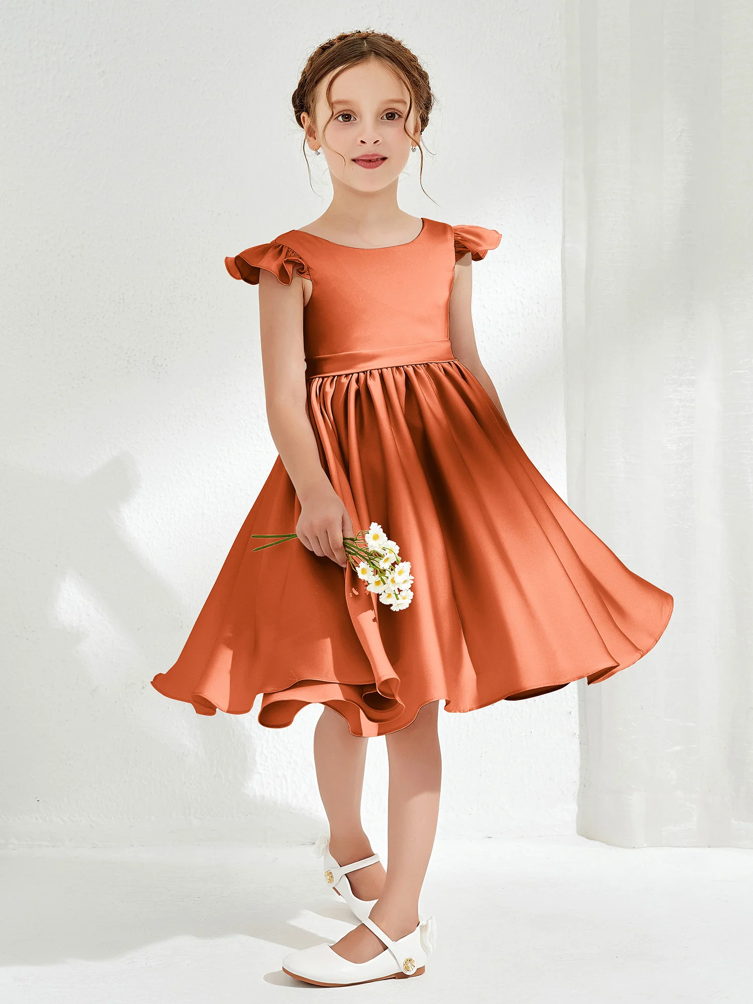 Cute Cap Sleeves Acetate Satin Flower Girl Dresses Rust - Image 3