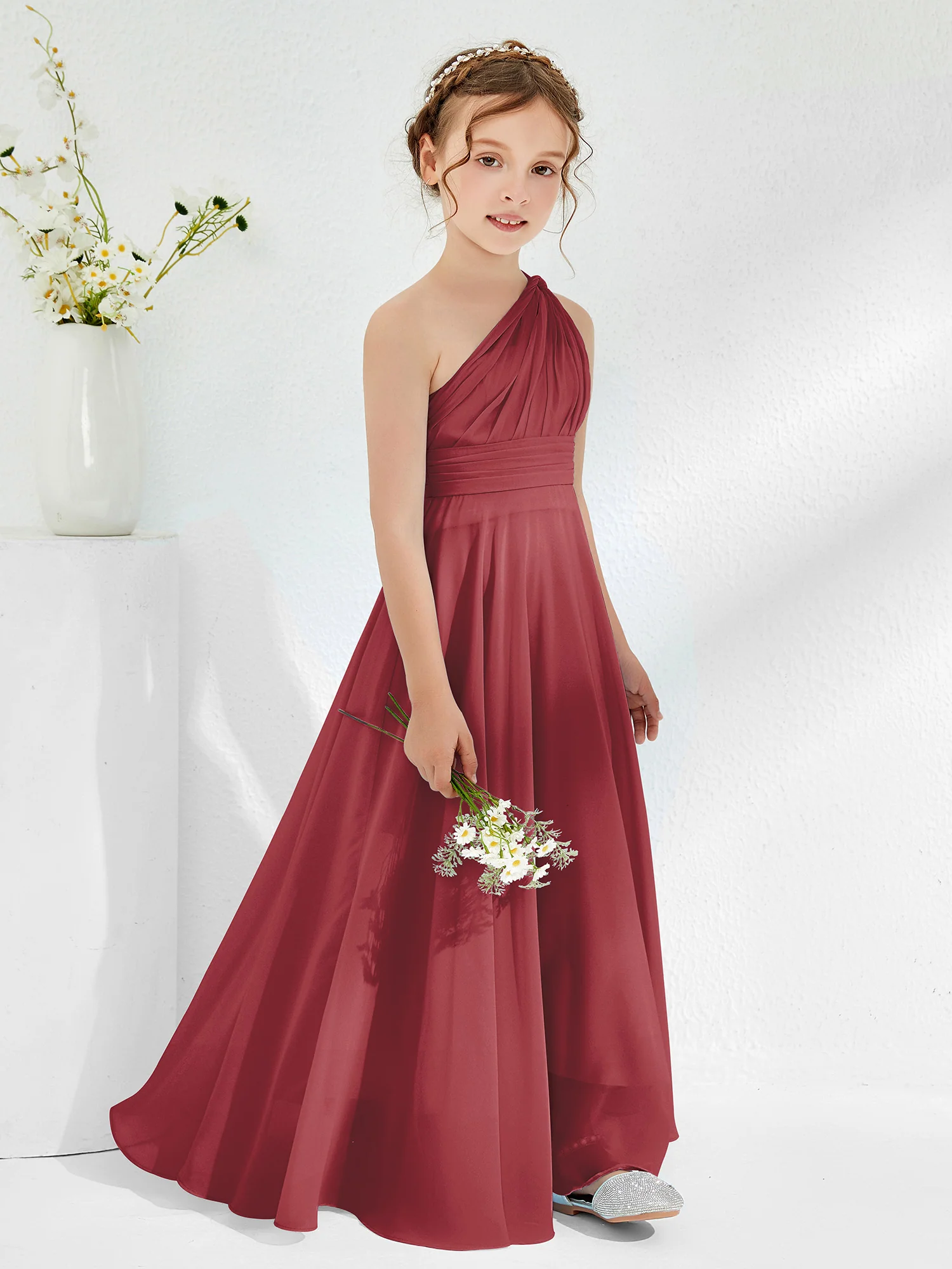 Cute One Shoulder A-line Junior Bridesmaid Dresses Cinnamon Rose - Image 3