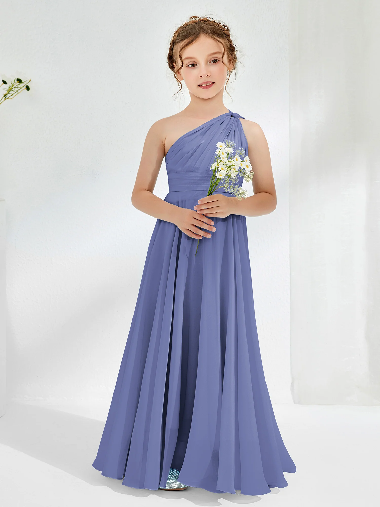 Cute One Shoulder A-line Junior Bridesmaid Dresses Periwinkle