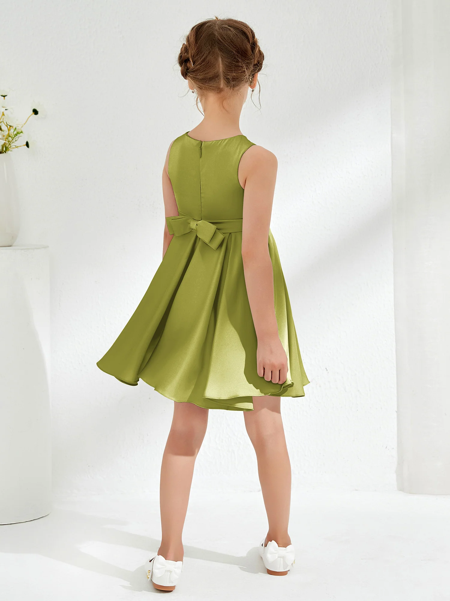 Cute Scoop Pleated Knee-Length Girl's Dress Clover - Image 2