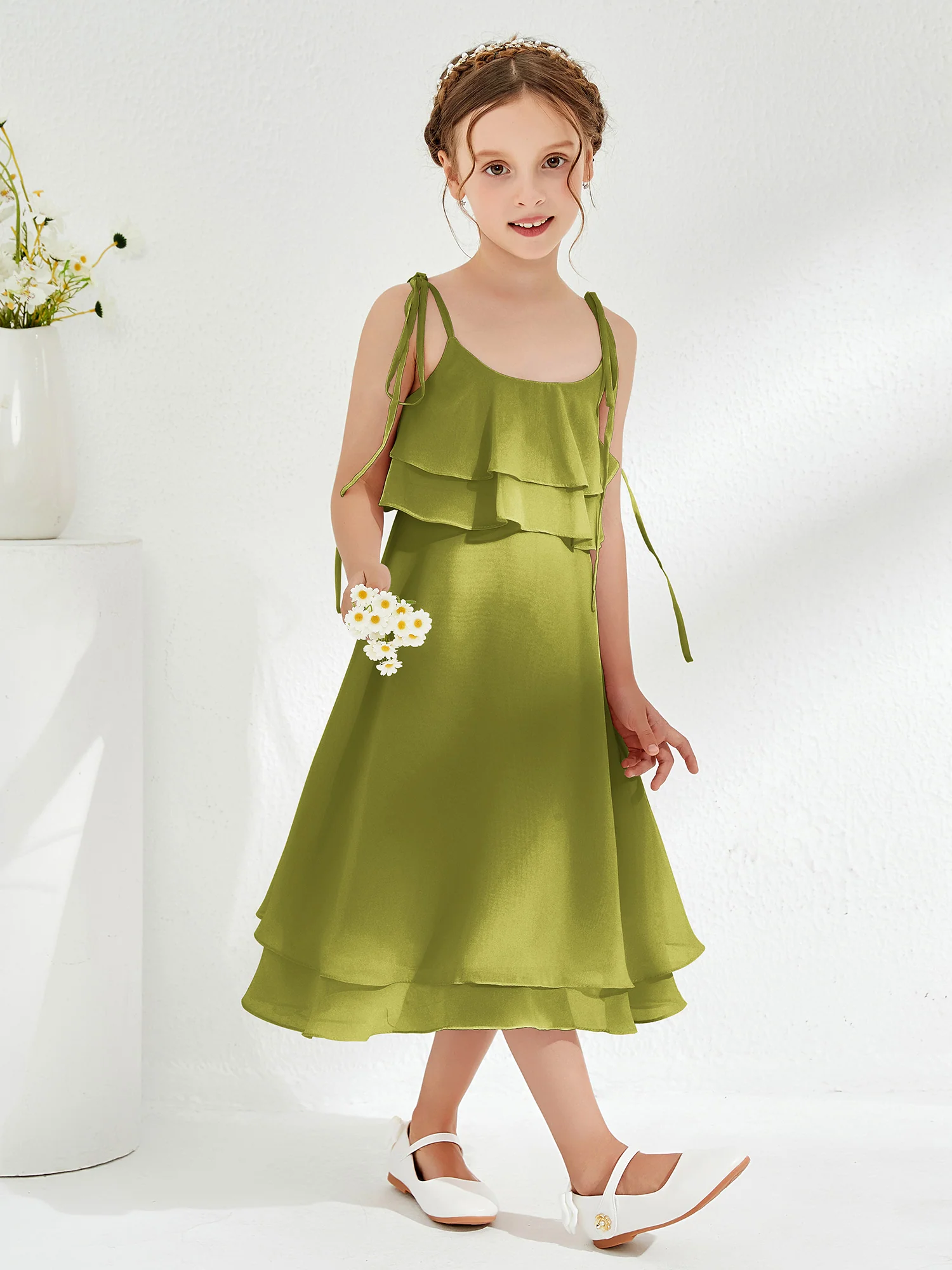 Cute Two Layers Ruffles Junior Bridesmaid Dresses Clover - Image 3