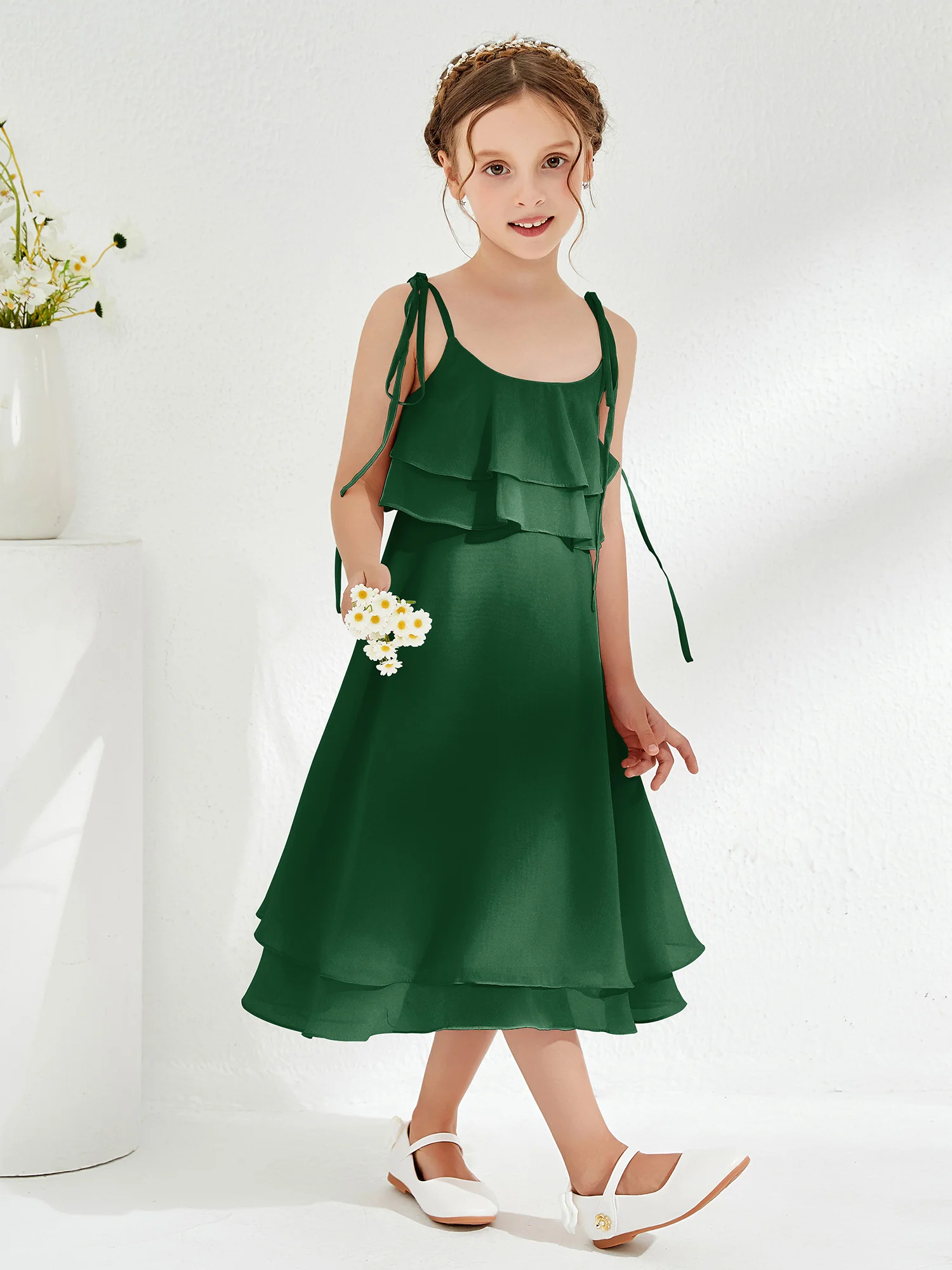 Cute Two Layers Ruffles Junior Bridesmaid Dresses Dark Green - Image 3