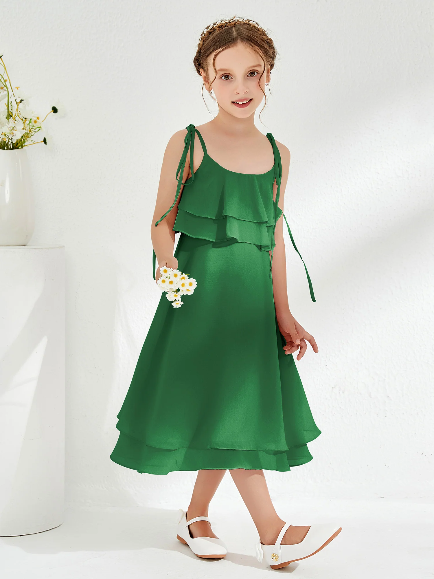Cute Two Layers Ruffles Junior Bridesmaid Dresses Emerald - Image 3