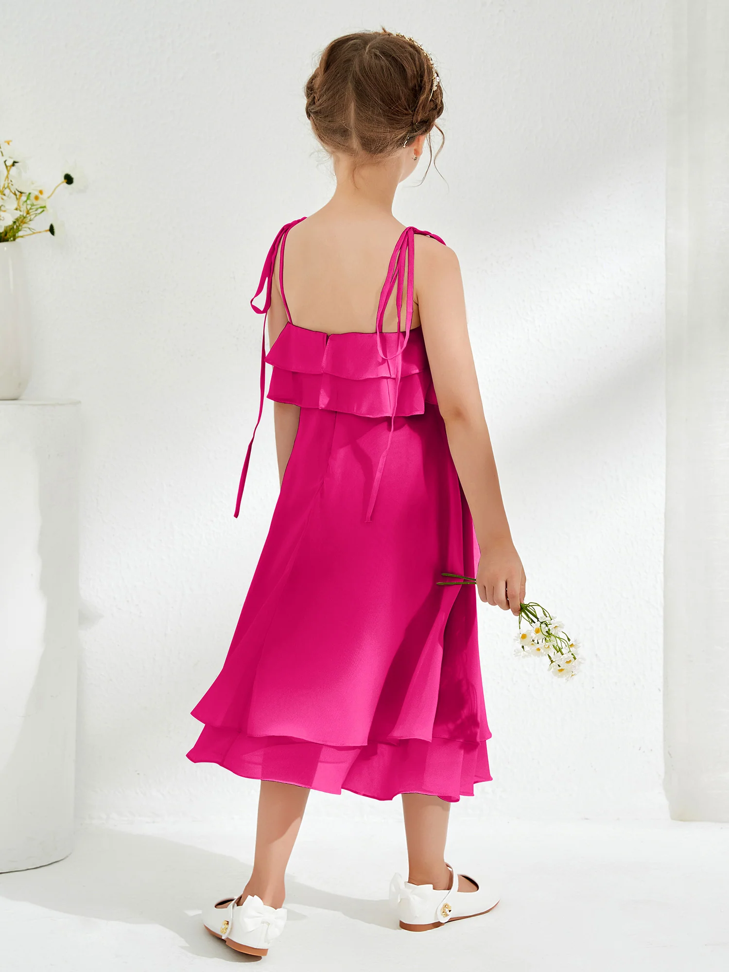 Cute Two Layers Ruffles Junior Bridesmaid Dresses Fuchsia - Image 2