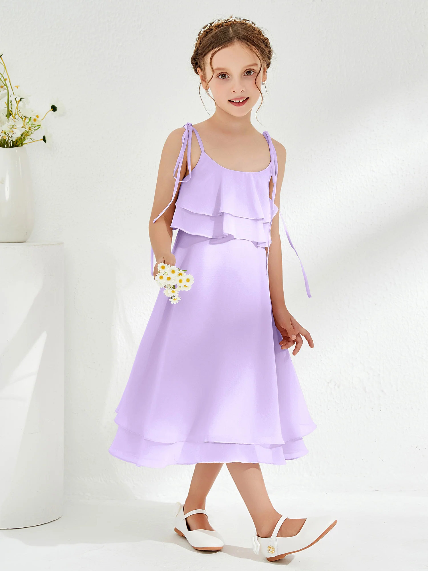 Cute Two Layers Ruffles Junior Bridesmaid Dresses Lilac - Image 3