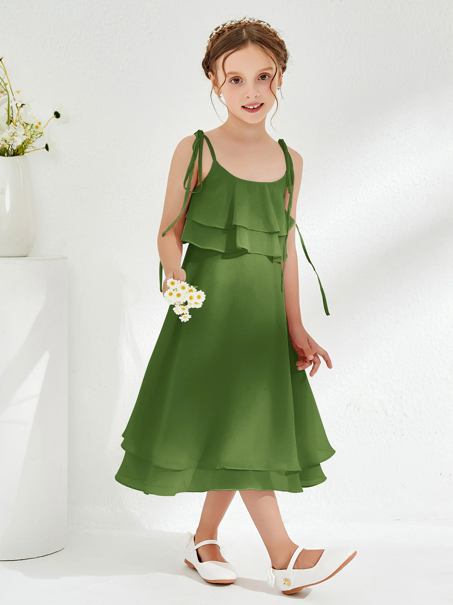Cute Two Layers Ruffles Junior Bridesmaid Dresses Moss - Image 3