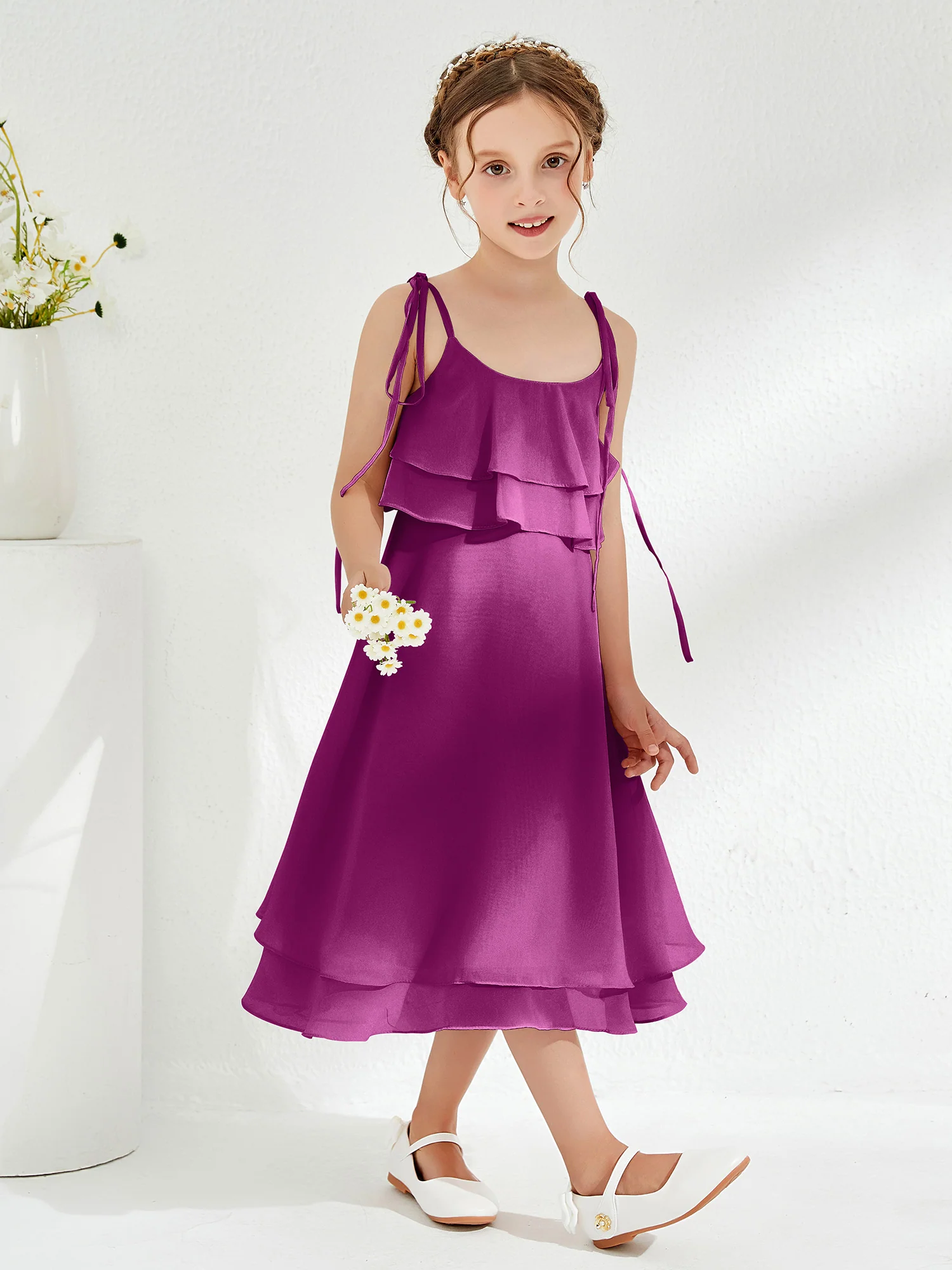 Cute Two Layers Ruffles Junior Bridesmaid Dresses Orchid - Image 3