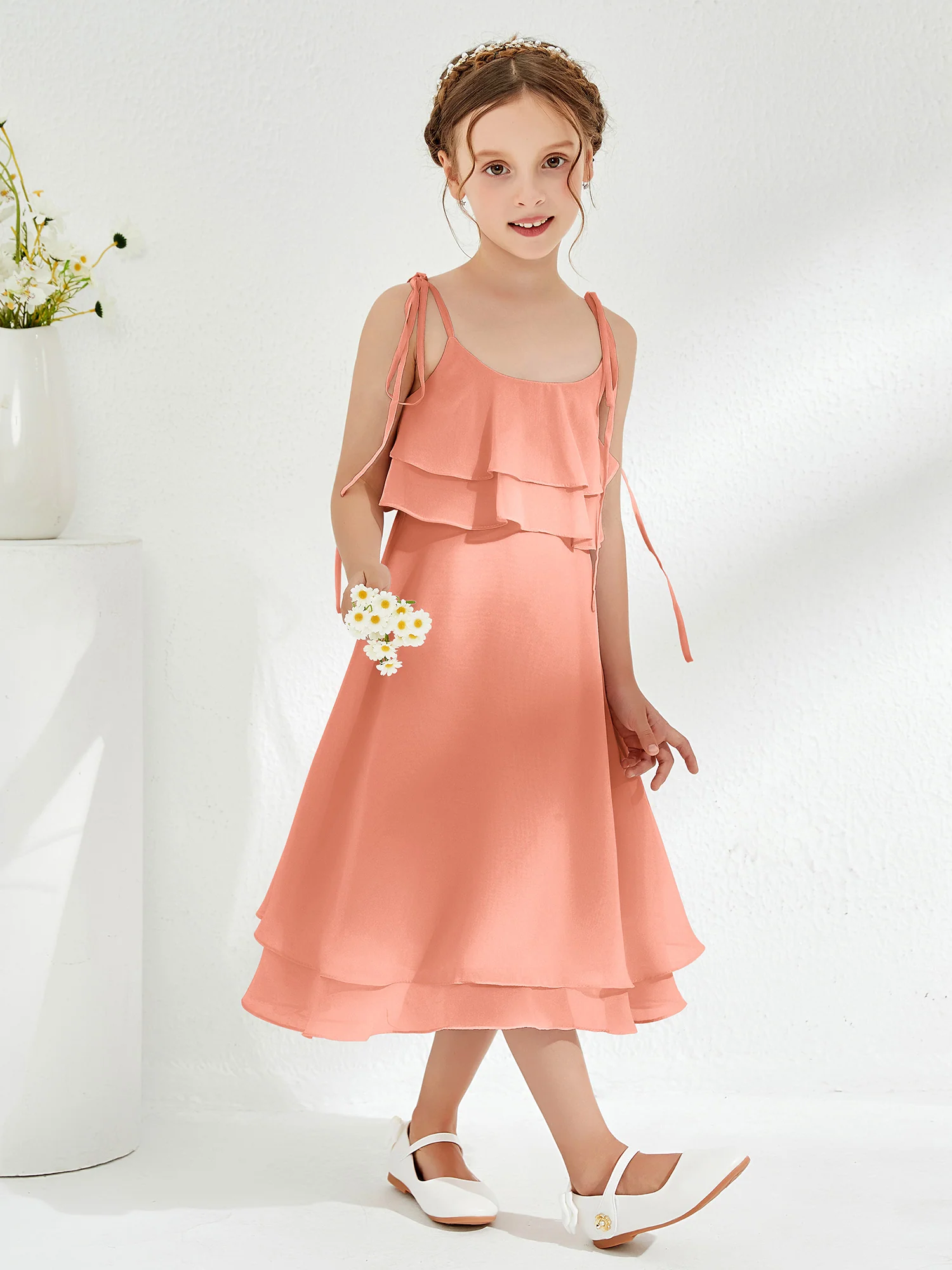Cute Two Layers Ruffles Junior Bridesmaid Dresses Papaya - Image 3