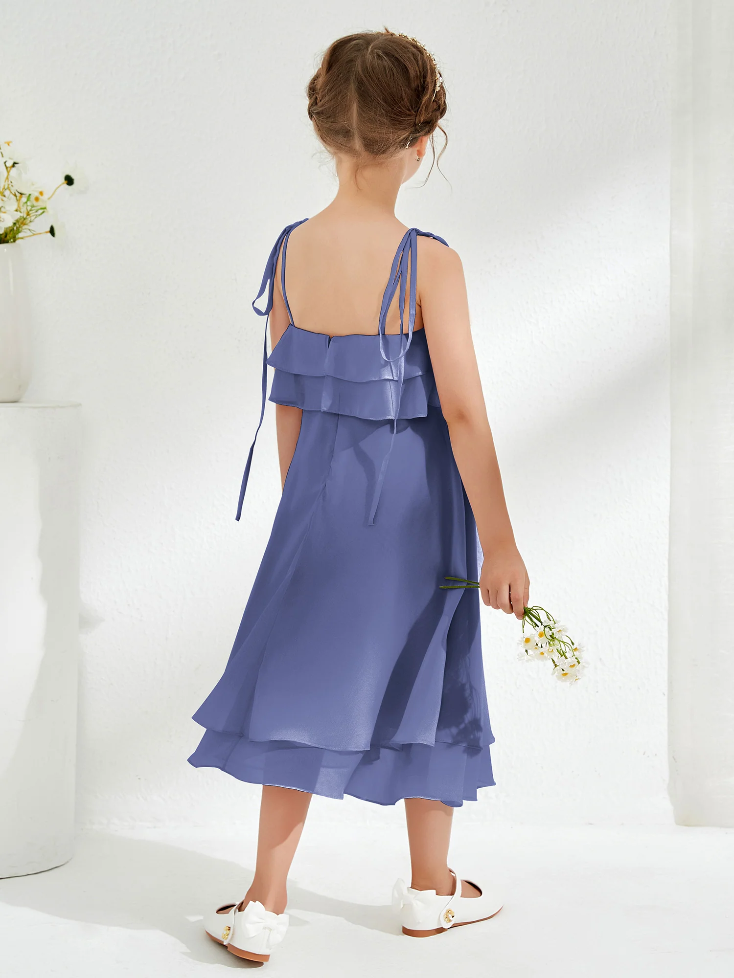 Cute Two Layers Ruffles Junior Bridesmaid Dresses Periwinkle - Image 2