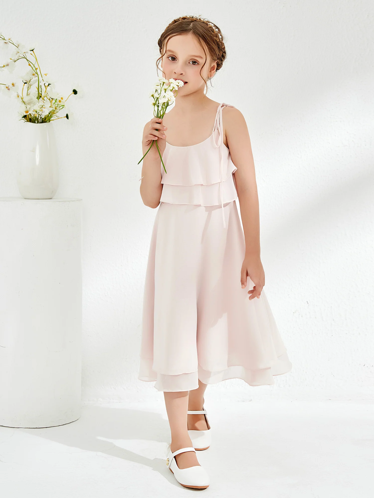 Cute Two Layers Ruffles Junior Bridesmaid Dresses Rose Petal
