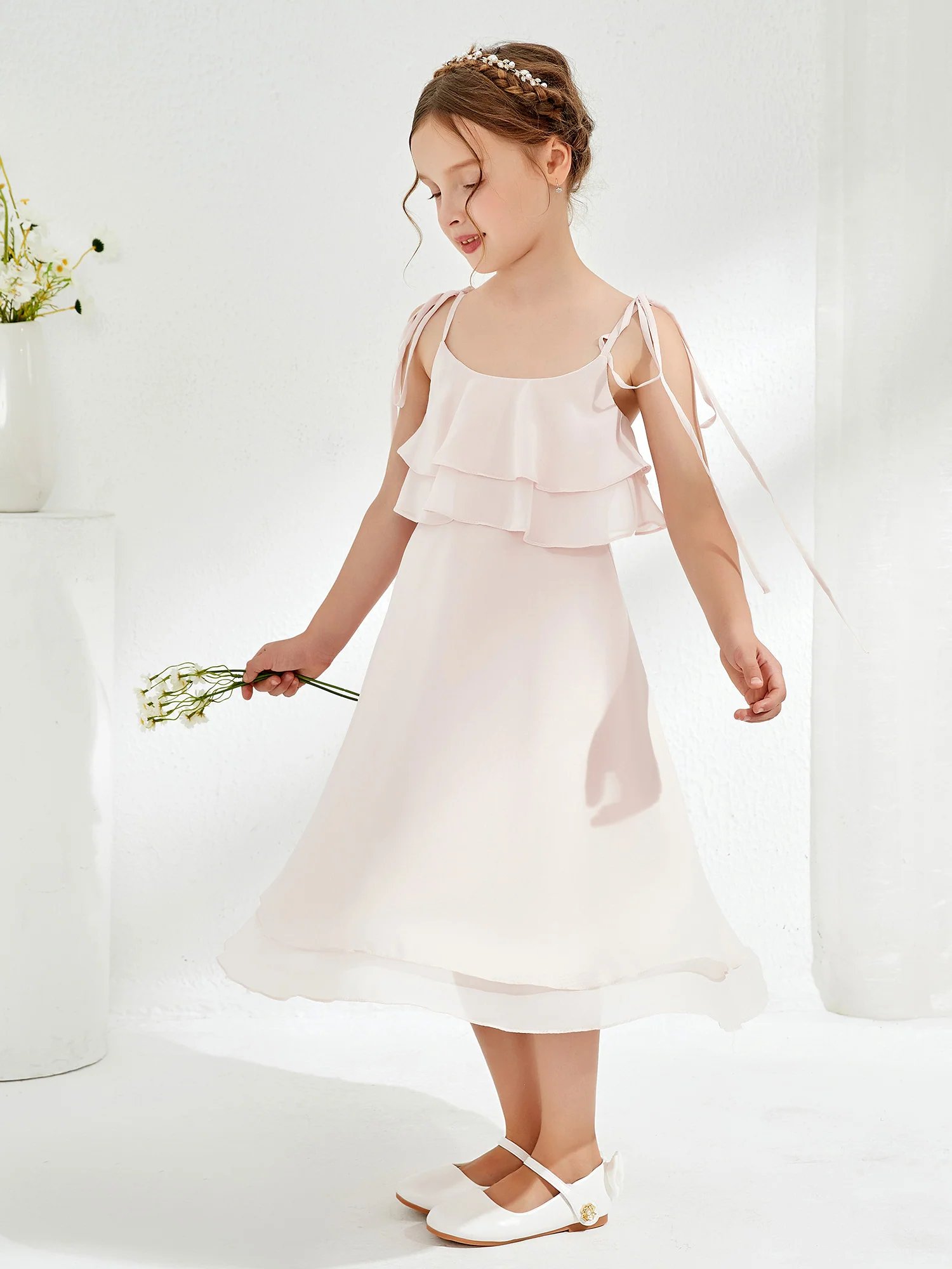 Cute Two Layers Ruffles Junior Bridesmaid Dresses Rose Petal - Image 4