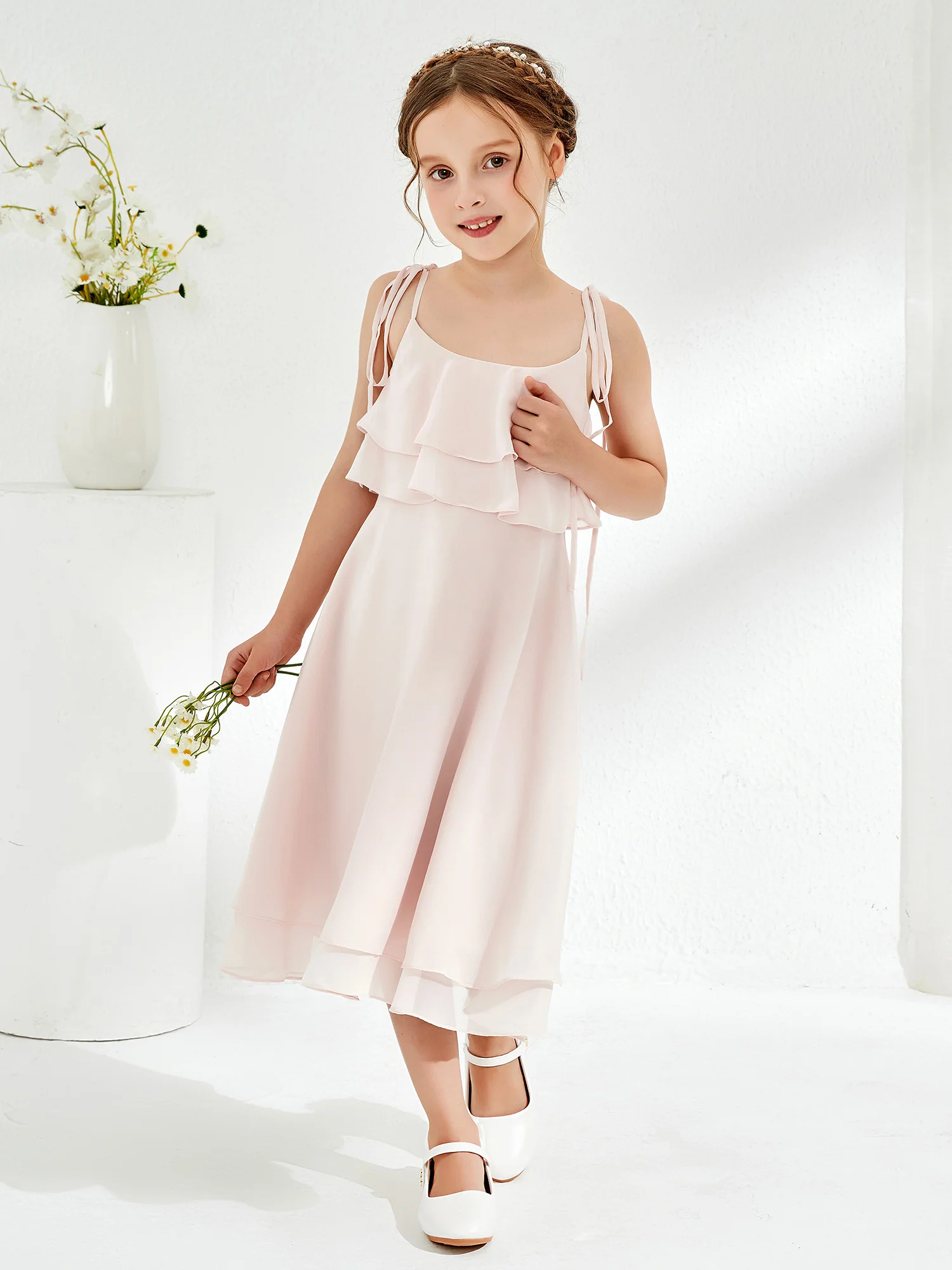 Cute Two Layers Ruffles Junior Bridesmaid Dresses Rose Petal - Image 5