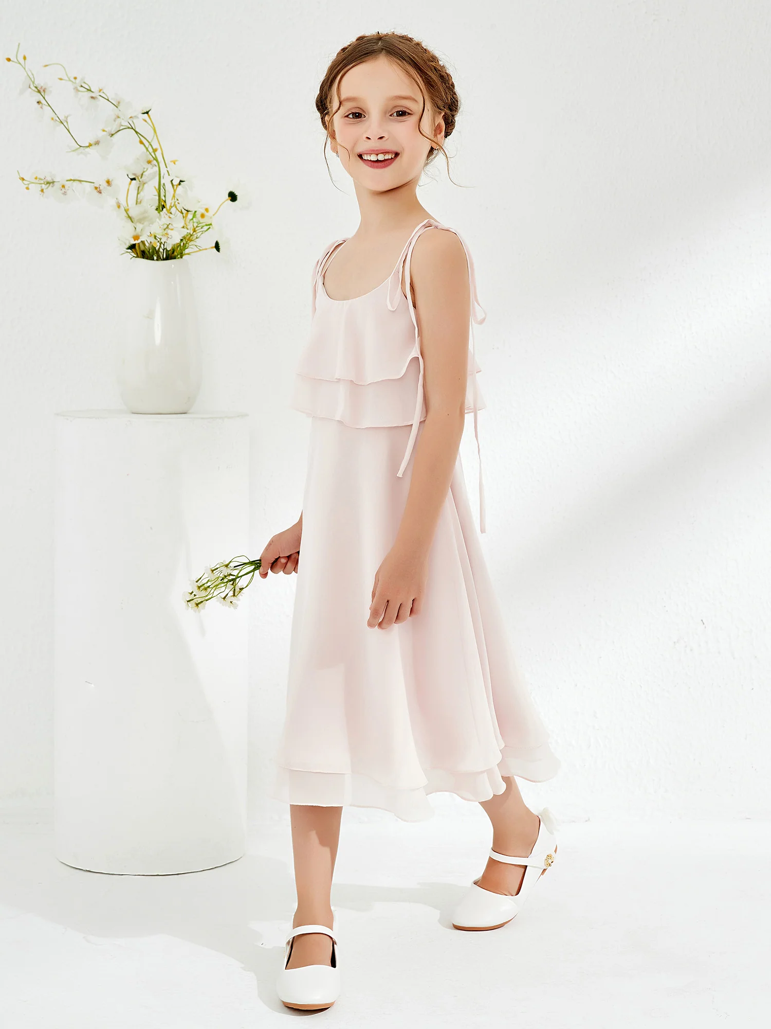 Cute Two Layers Ruffles Junior Bridesmaid Dresses Rose Petal - Image 6