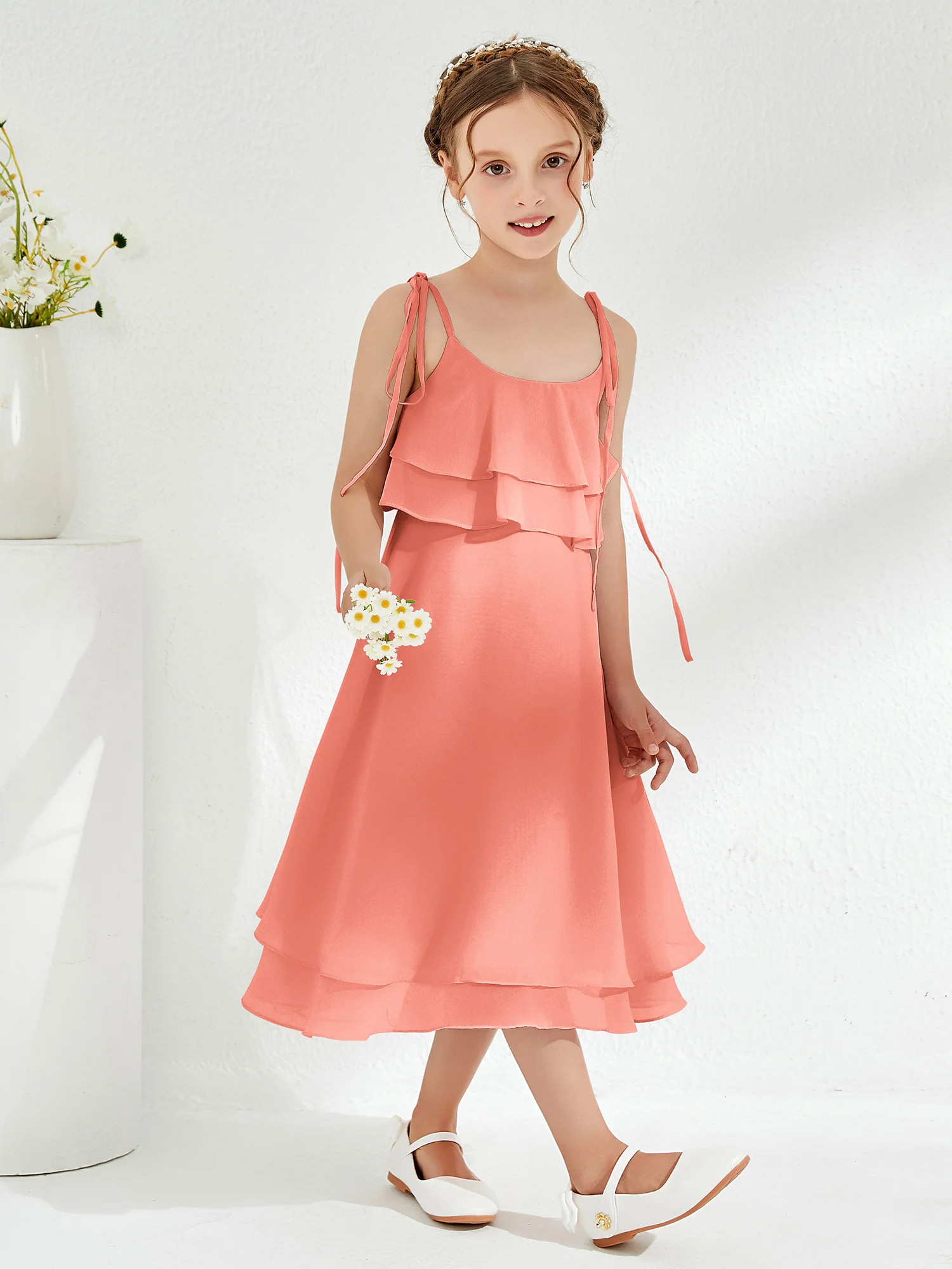 Cute Two Layers Ruffles Junior Bridesmaid Dresses Sunset - Image 3