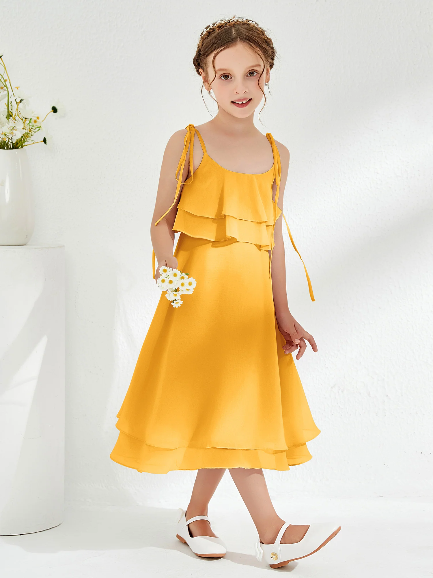 Cute Two Layers Ruffles Junior Bridesmaid Dresses Tangerine - Image 3