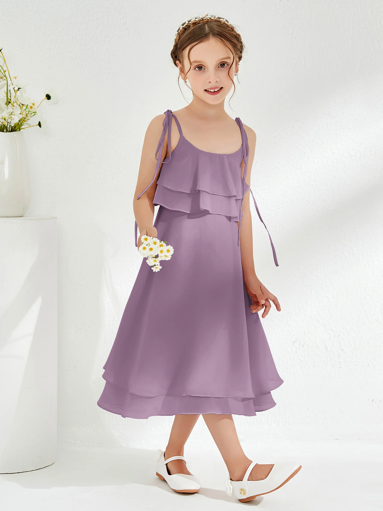 Cute Two Layers Ruffles Junior Bridesmaid Dresses Wisteria - Image 3