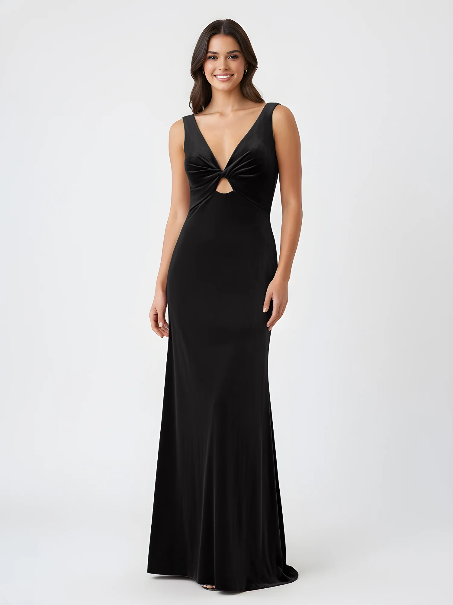 Sheath Deep V-Neck Sleeveless Velvet Dresses Black