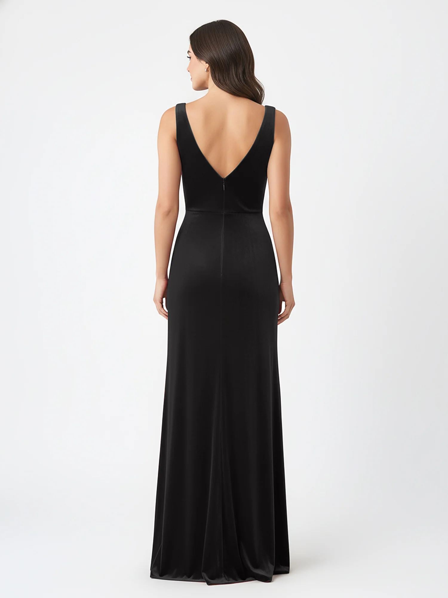 Sheath Deep V-Neck Sleeveless Velvet Dresses Black - Image 2