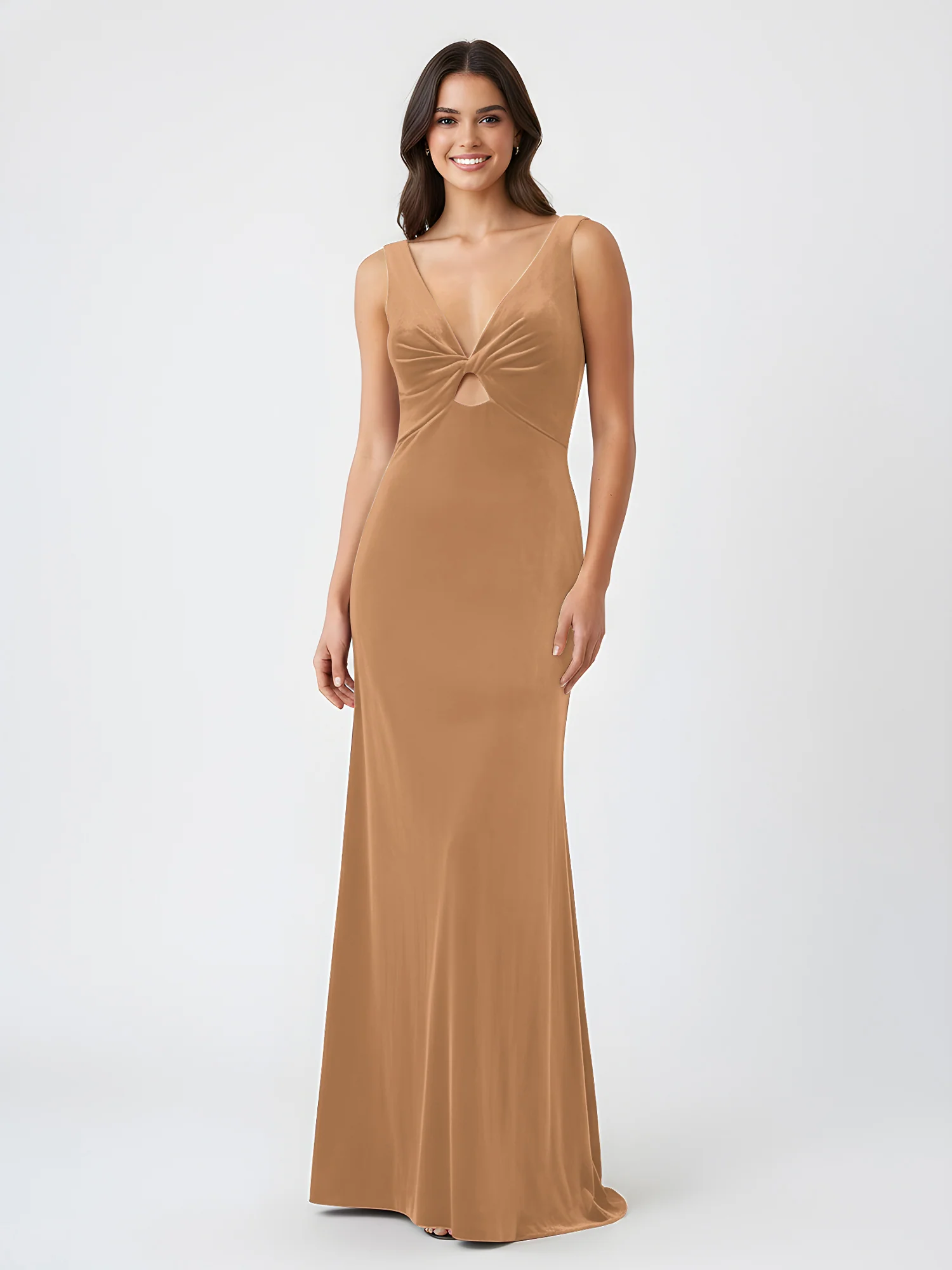 Sheath Deep V-Neck Sleeveless Velvet Dresses Champagne
