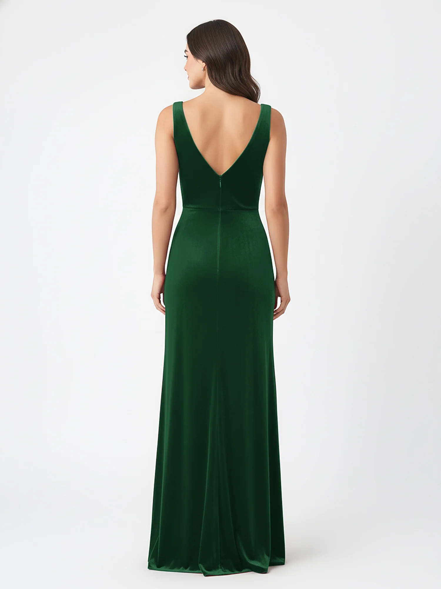 Sheath Deep V-Neck Sleeveless Velvet Dresses Dark Green - Image 2