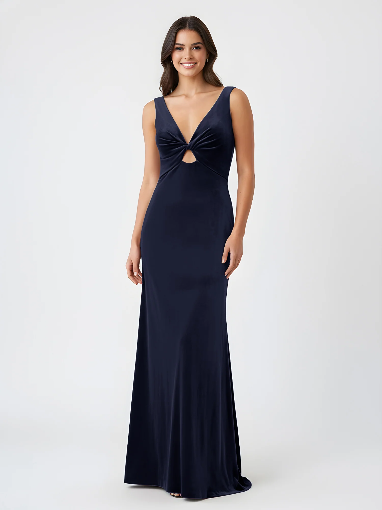 Sheath Deep V-Neck Sleeveless Velvet Dresses Dark Navy