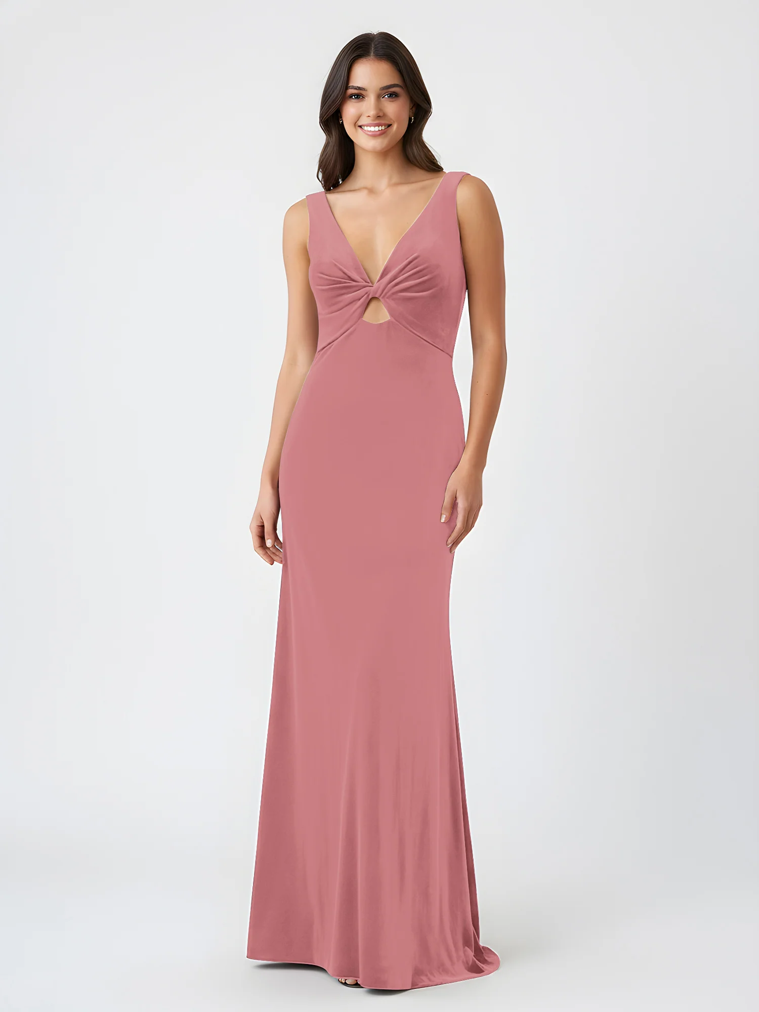Sheath Deep V-Neck Sleeveless Velvet Dresses Dusty Rose