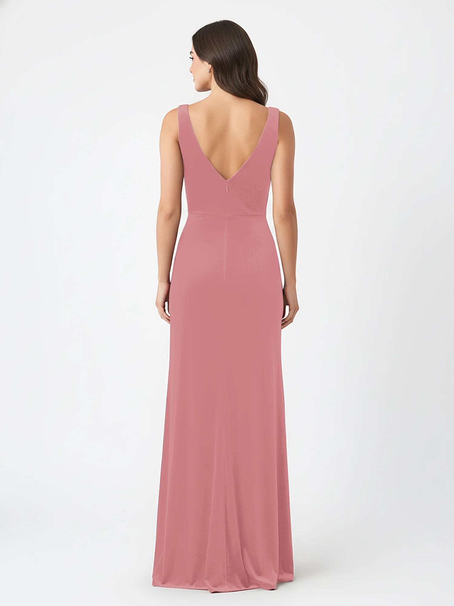 Sheath Deep V-Neck Sleeveless Velvet Dresses Dusty Rose - Image 2